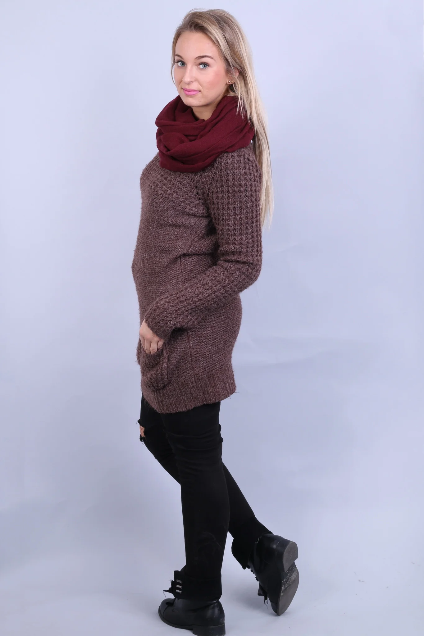 New Look Womens 14 L/XL Jumper Long Sweater Walnut Crew Neck - Image 2