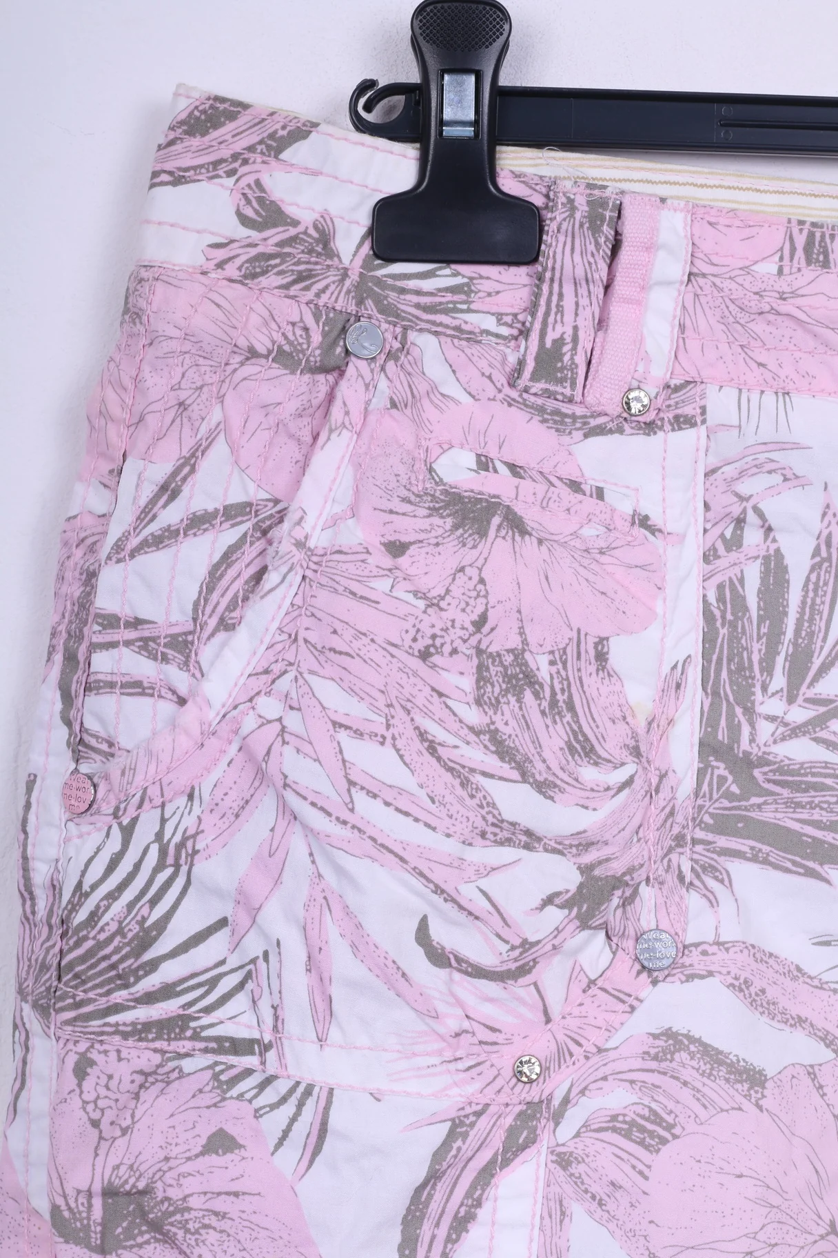 New Look Womens 16 44 Shorts Pants Pink Surf Wear Cotton Flower Print Beach - Image 2