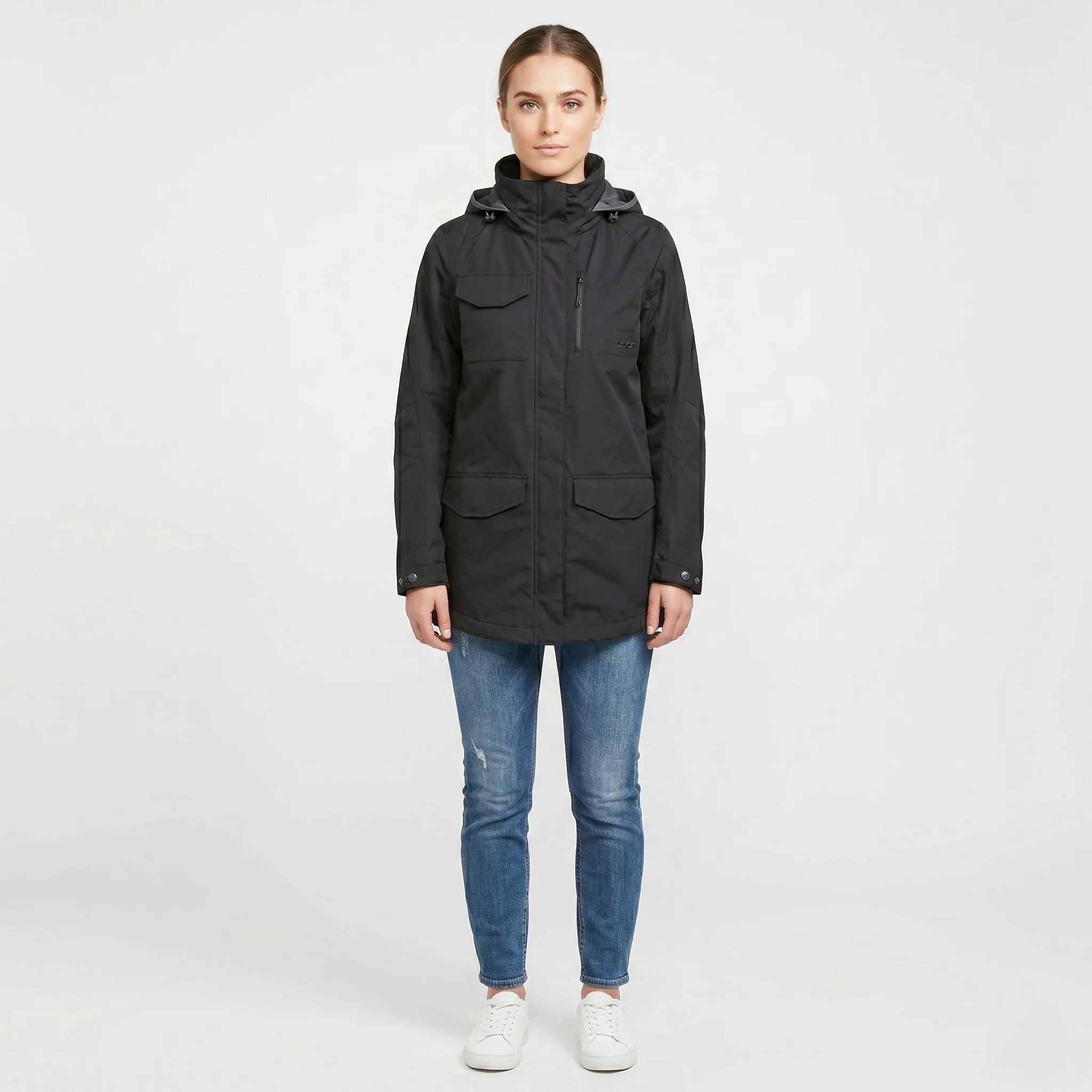 NEW Nike Woman XS Jacket Black Full Double Zipper Cotton Retractable Hood Breathable Top