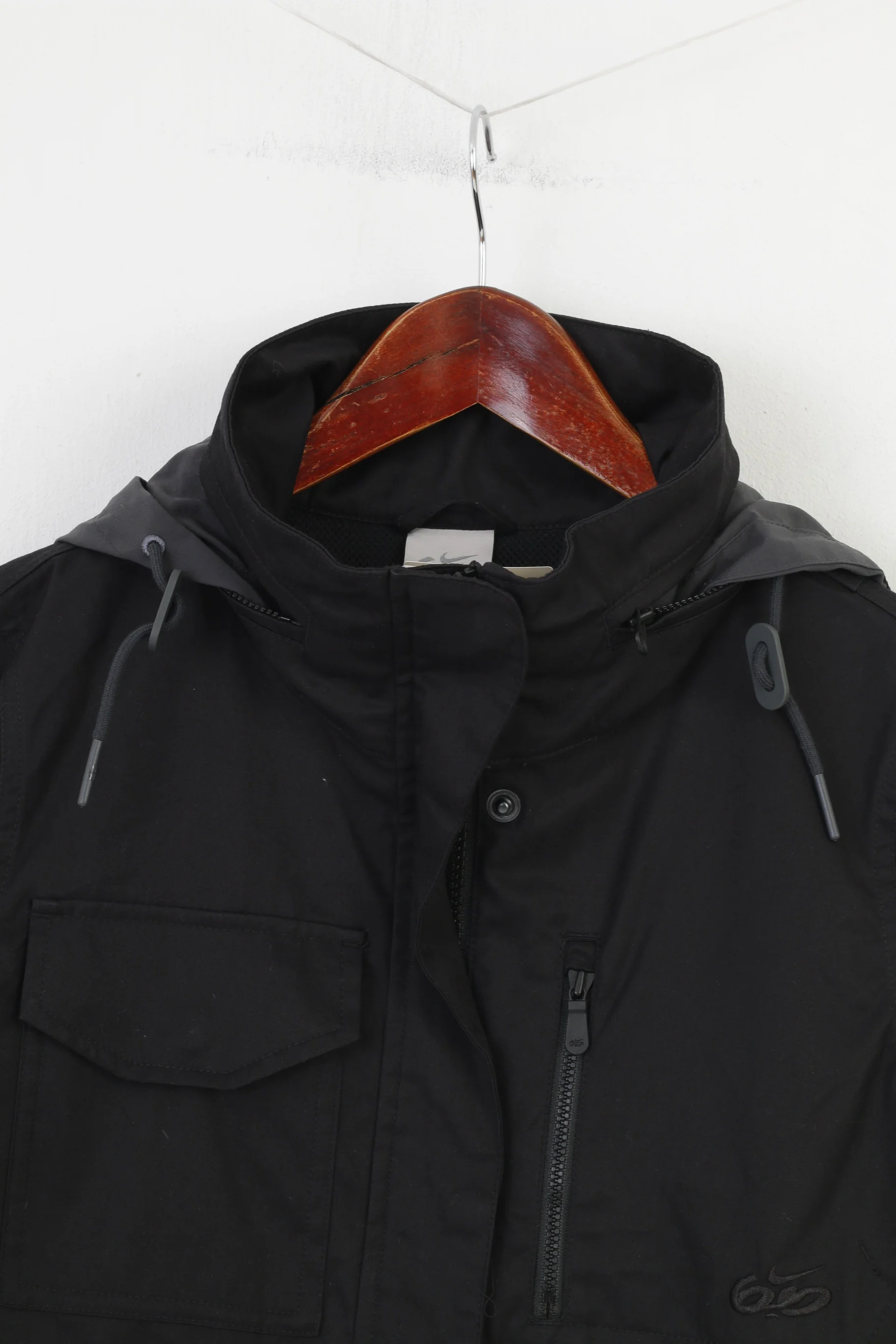 NEW Nike Woman XS Jacket Black Full Double Zipper Cotton Retractable Hood Breathable Top - Image 3