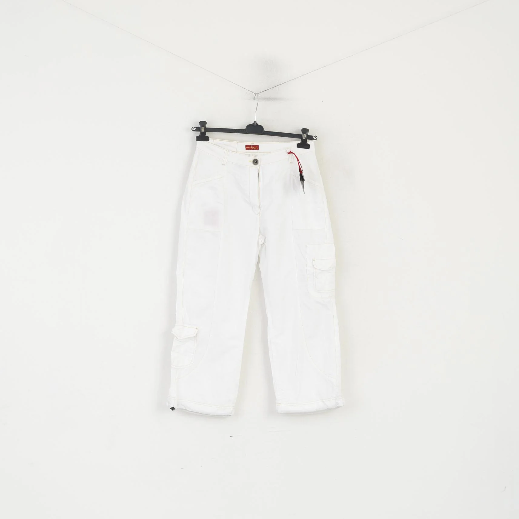 New Pierre Cardin Women 38 M Capri Trousers White Cinfy Cotton Linen Cropped Pants - Image 2