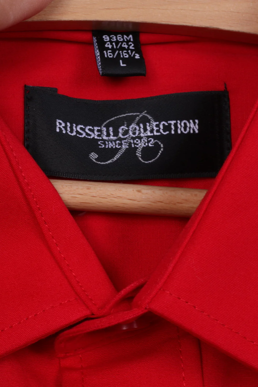 New Russell Collection Mens 41/42 16/16.5 L Casual Shirt Red Long Sleeve Cotton - Image 5