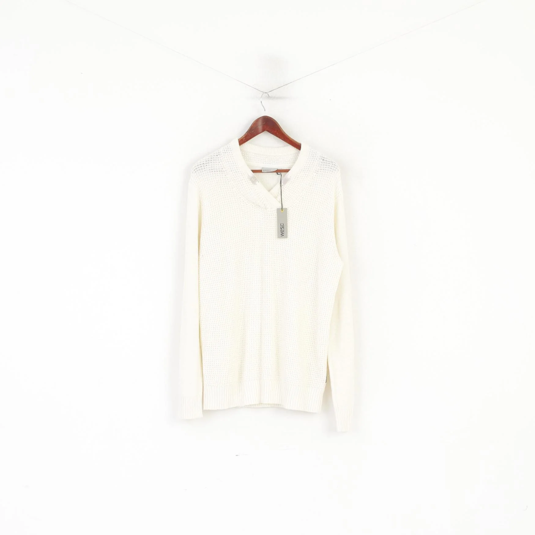 New Wesc Men M Jumper Beige Nicholas Knitted Linen Cotton Blend Sweater - Image 2
