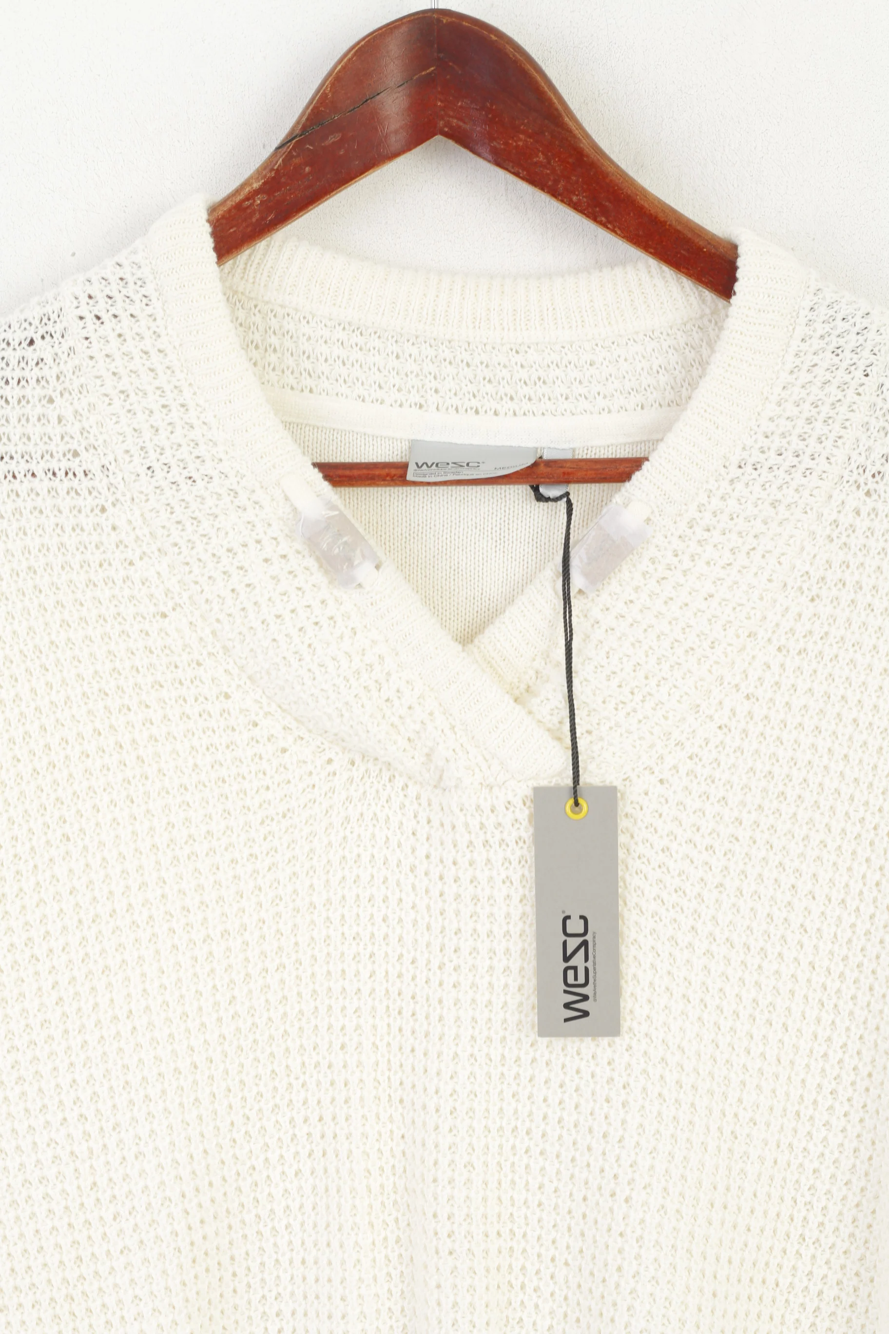 New Wesc Men M Jumper Beige Nicholas Knitted Linen Cotton Blend Sweater - Image 3