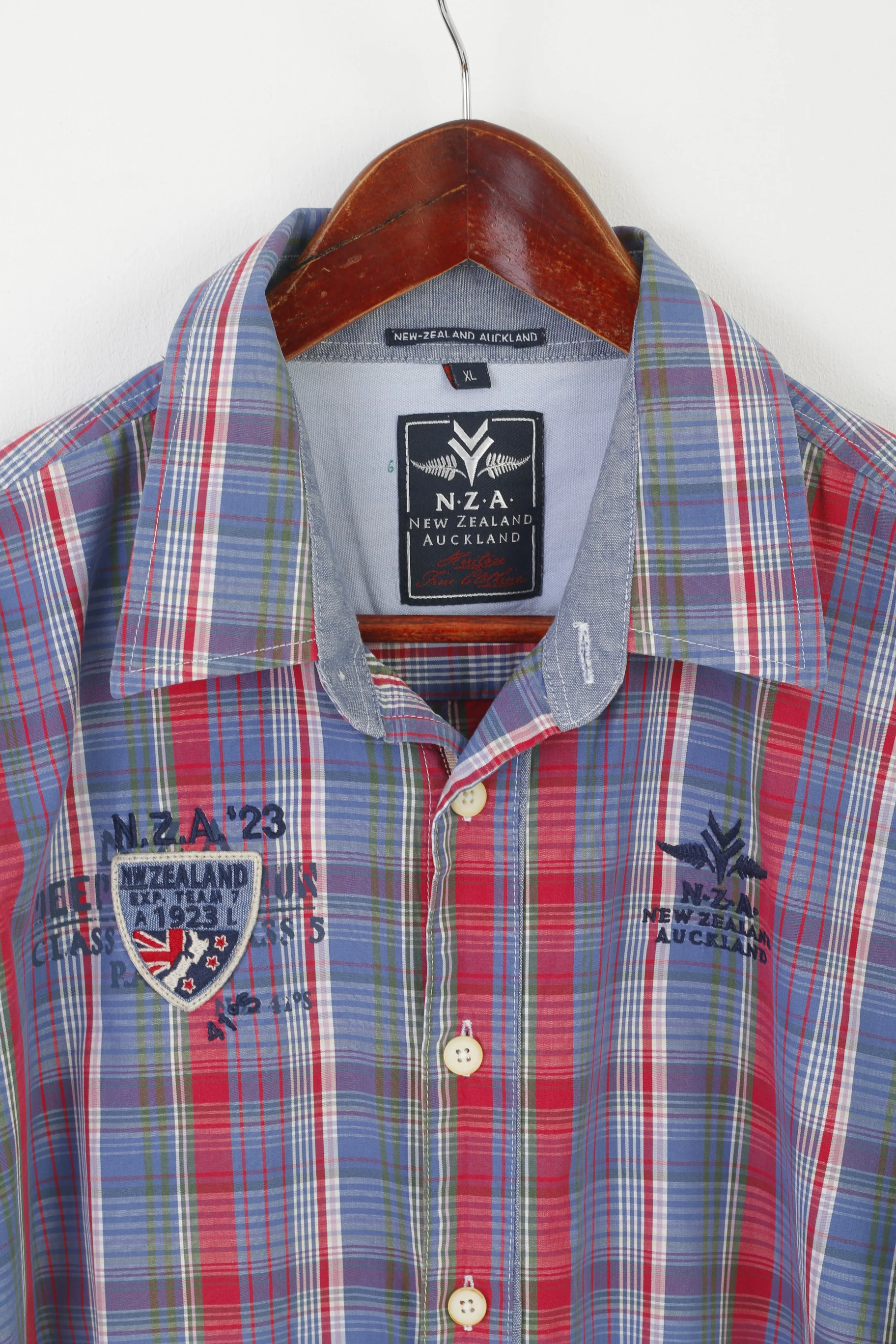 New Zealand Auckland Men XL Casual Shirt Blue Check Cotton Long Sleeve Top - Image 2