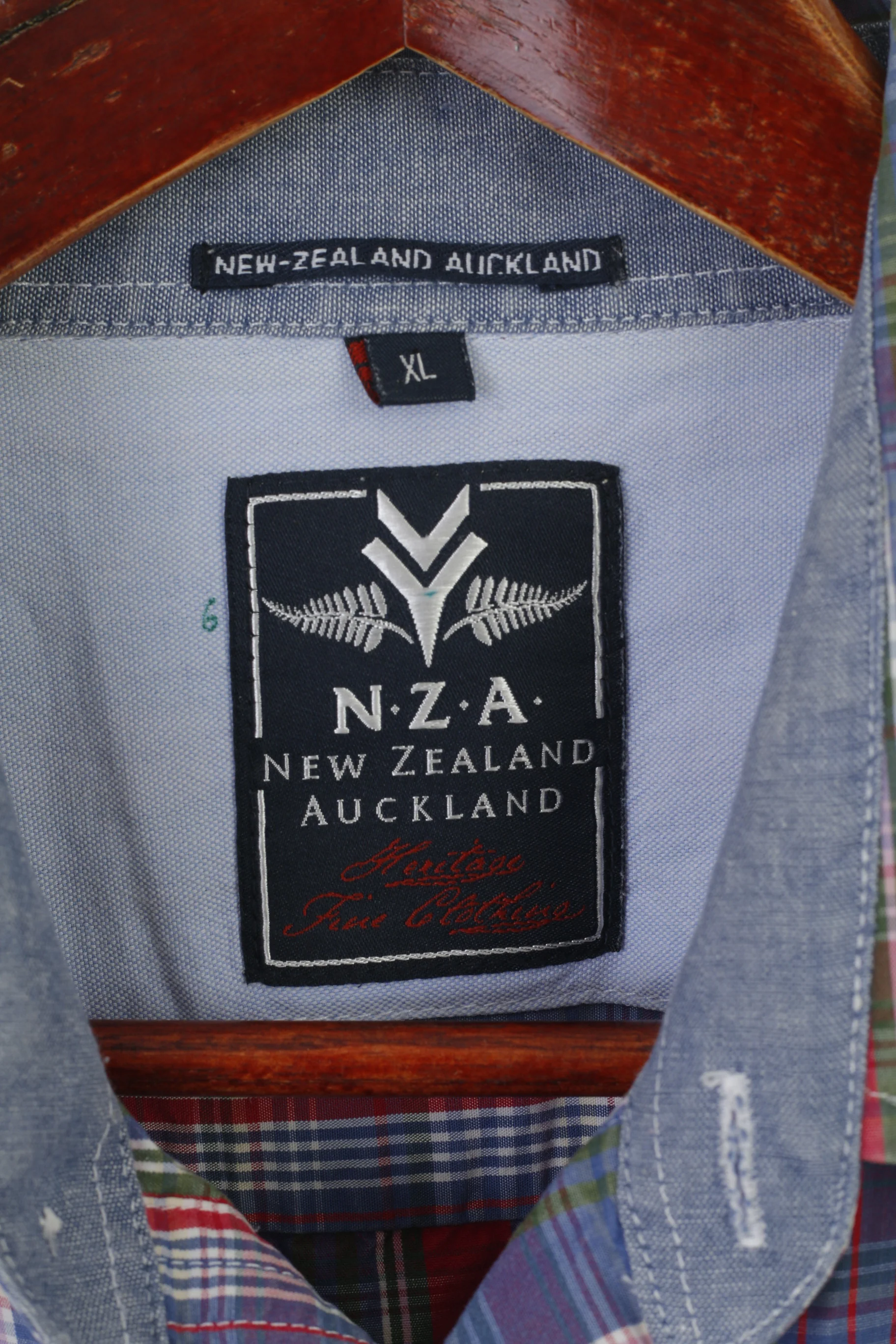 New Zealand Auckland Men XL Casual Shirt Blue Check Cotton Long Sleeve Top - Image 4