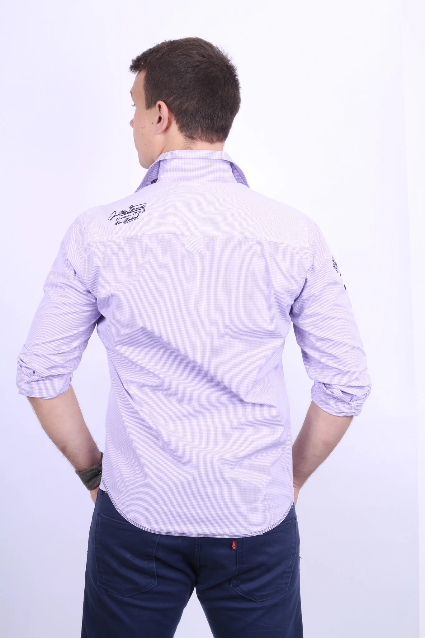 New Zealand Auckland Mens L Casual Shirt Check Purple Cotton - Image 7