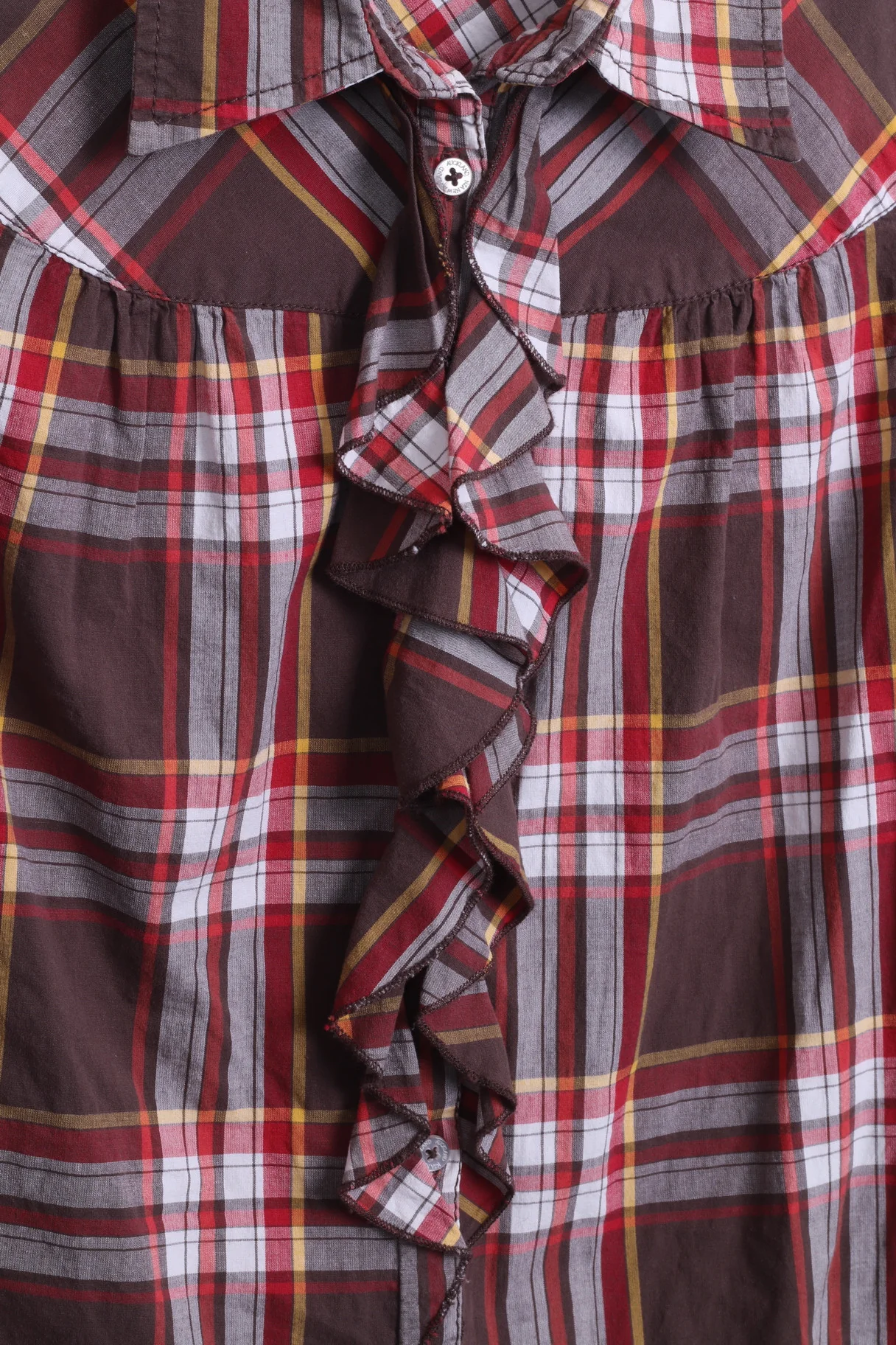 New Zealand Auckland Womens 3 L Casual Shirt Check Cotton Ruffle - Image 3