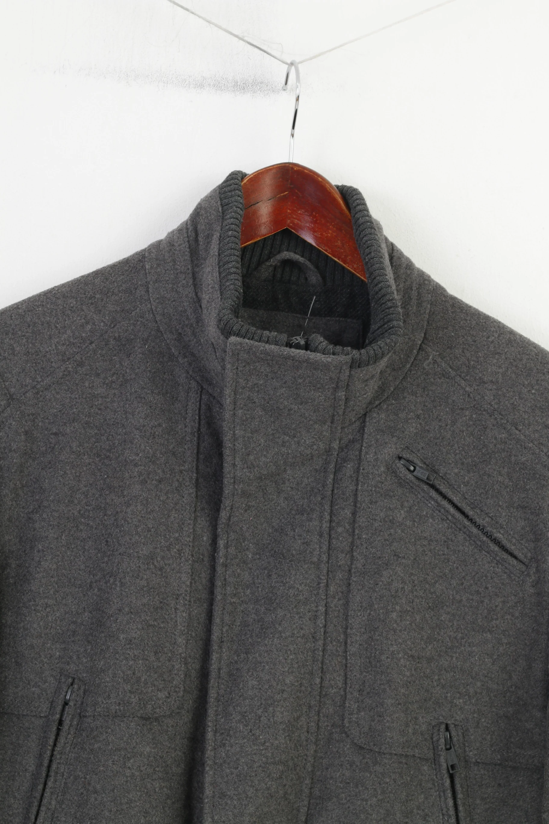 Next Men M Coat Grey Signature Full Zipper Vintage Padded Wool Jacket Pockets Top - Image 2