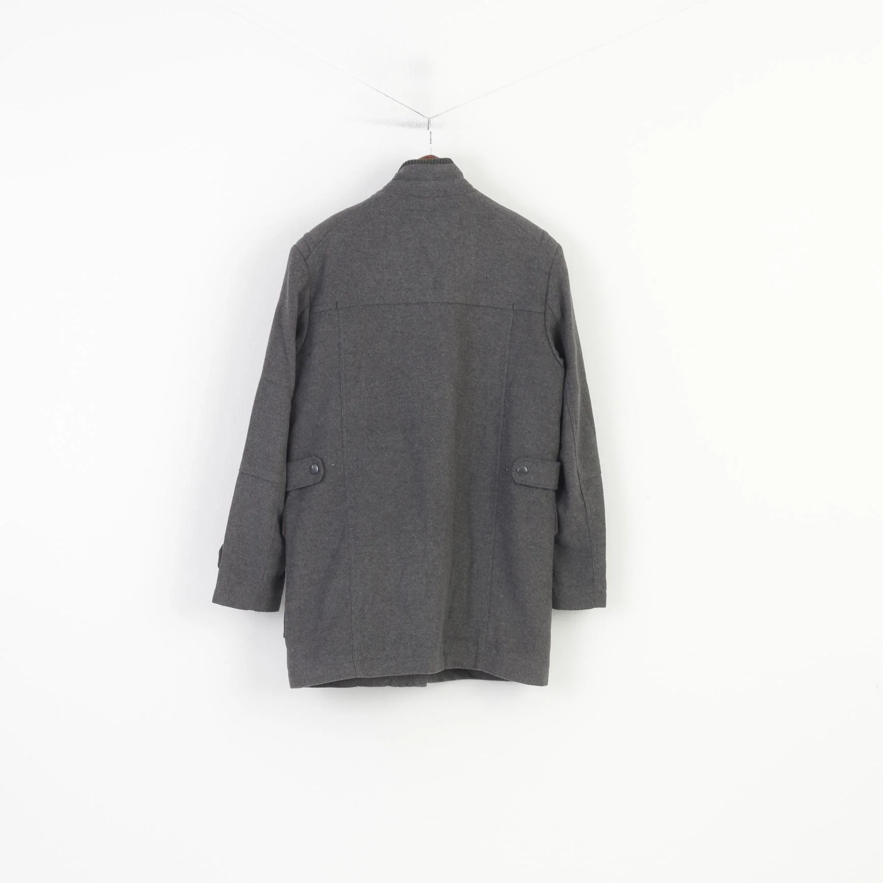 Next Men M Coat Grey Signature Full Zipper Vintage Padded Wool Jacket Pockets Top - Image 7
