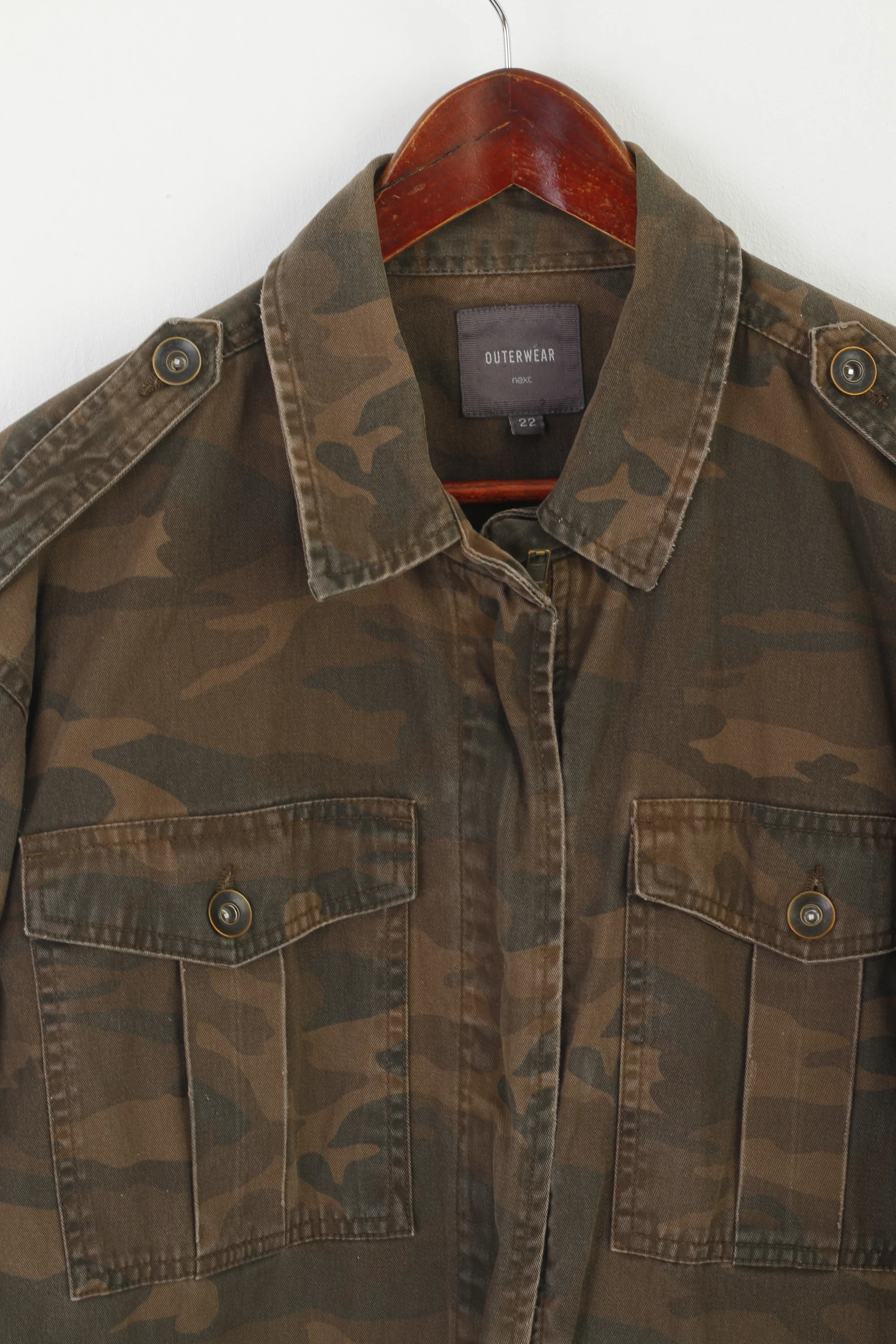 Next Outerwear Women 22 XL Jacket Brown Camuflage Military Full Zipper Combat Top - Image 2