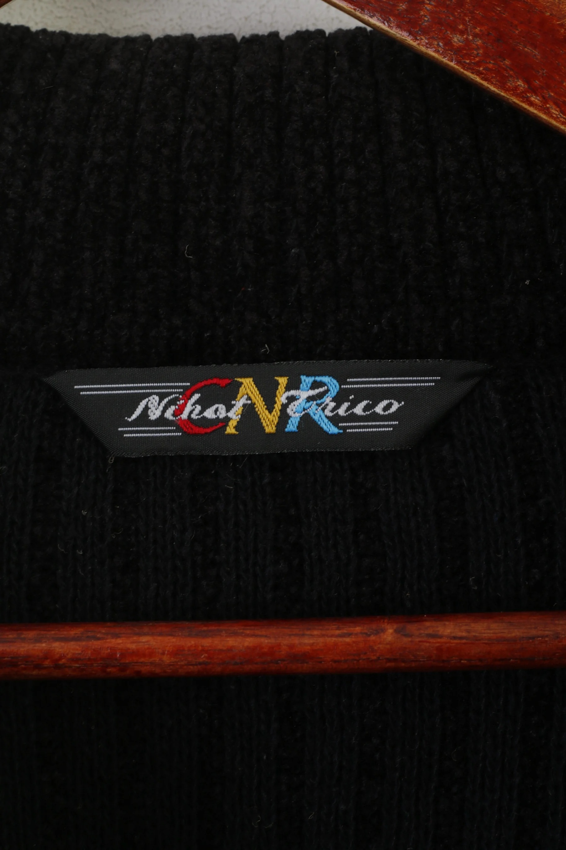 Nihat Trico CNR Men L Cardigan Black Chenille Wool Full Zipper Vintage Sweater - Image 5