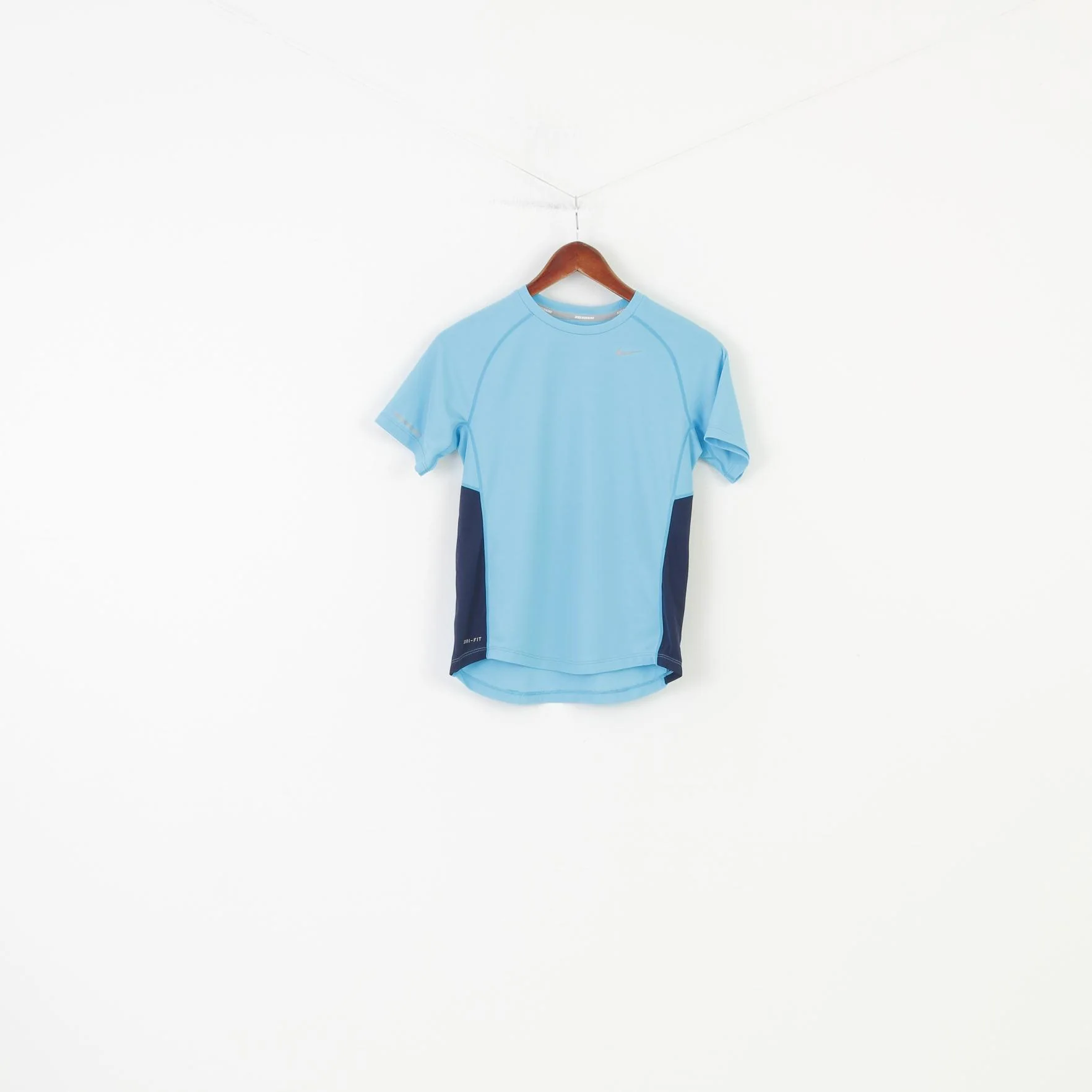 Nike Boys 10-12 Age Shirt Blue Sport Polyester Training Football Running Dri-Fit Jersey Top