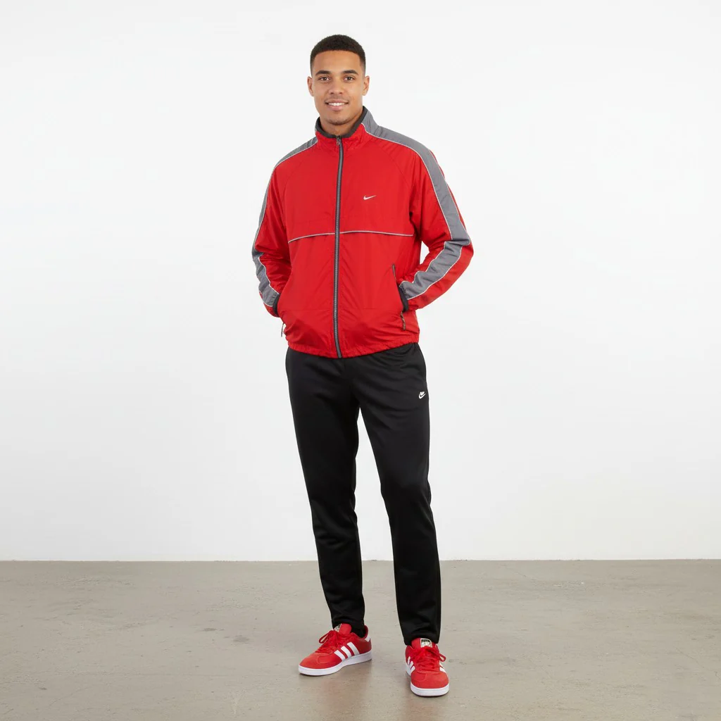 Nike Men 48 L Jacket Red Vintage Lightweight Full Zipper Outwear Sport Top