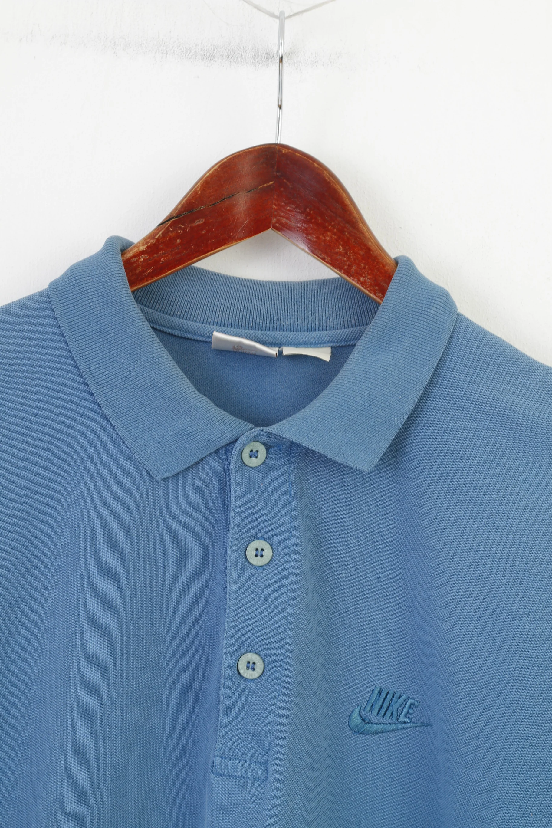Nike Men M Polo Shirt Blue Cotton 90s Collar Sport Vintage Short Sleeve Top - Image 2
