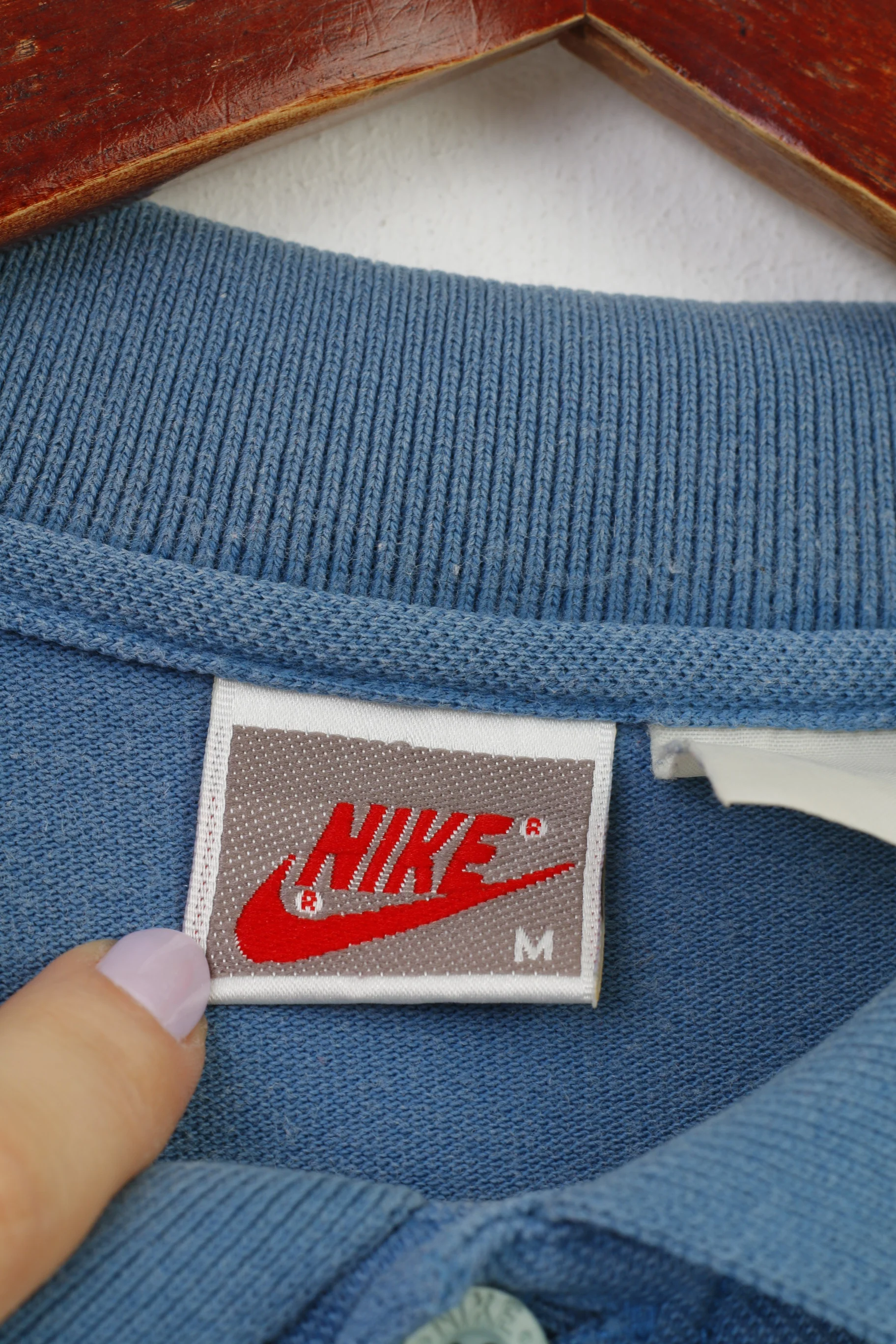 Nike Men M Polo Shirt Blue Cotton 90s Collar Sport Vintage Short Sleeve Top - Image 5