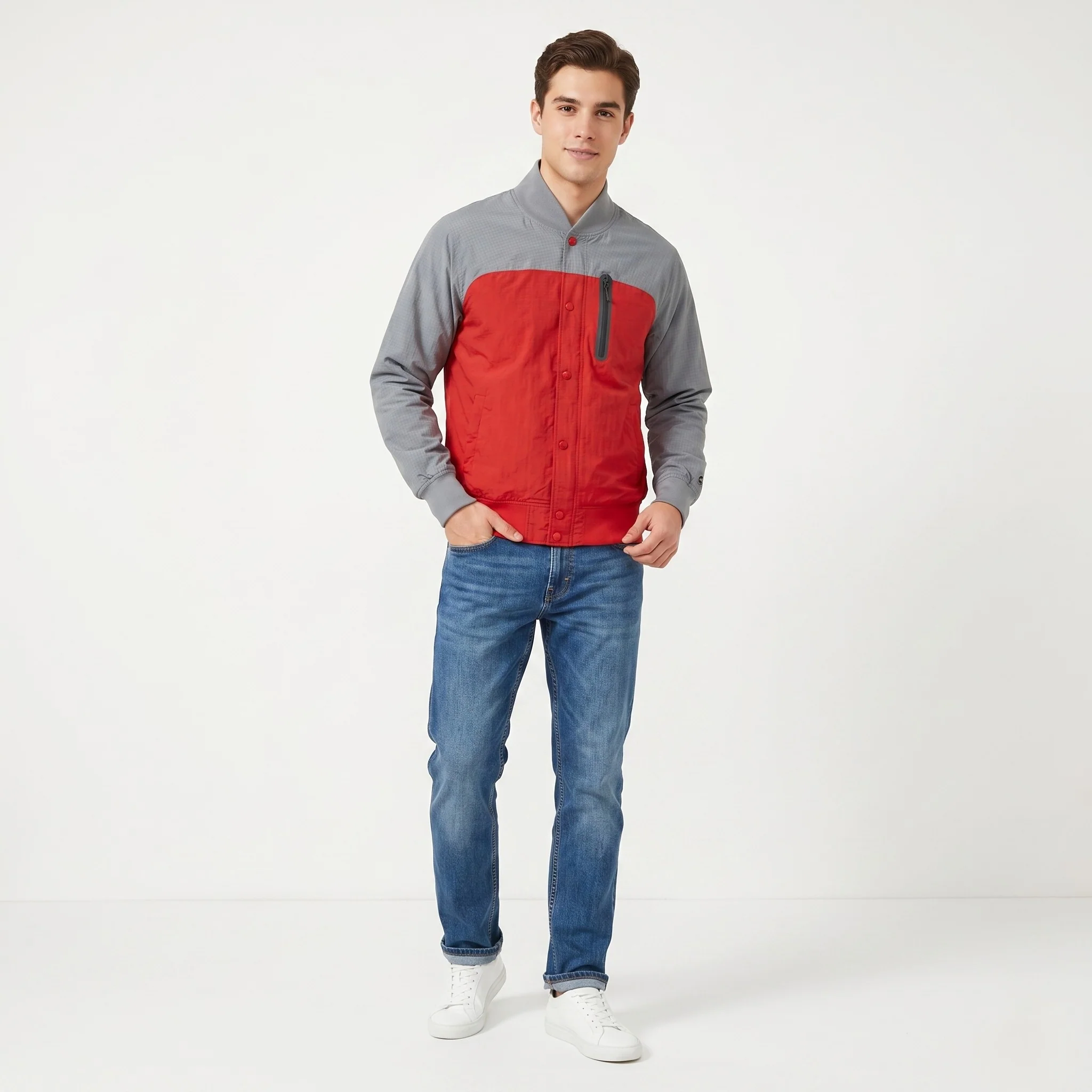 Nike Men S Jacket Gray Red Vintage Nylon Full Zipper Sportswear Collared Top