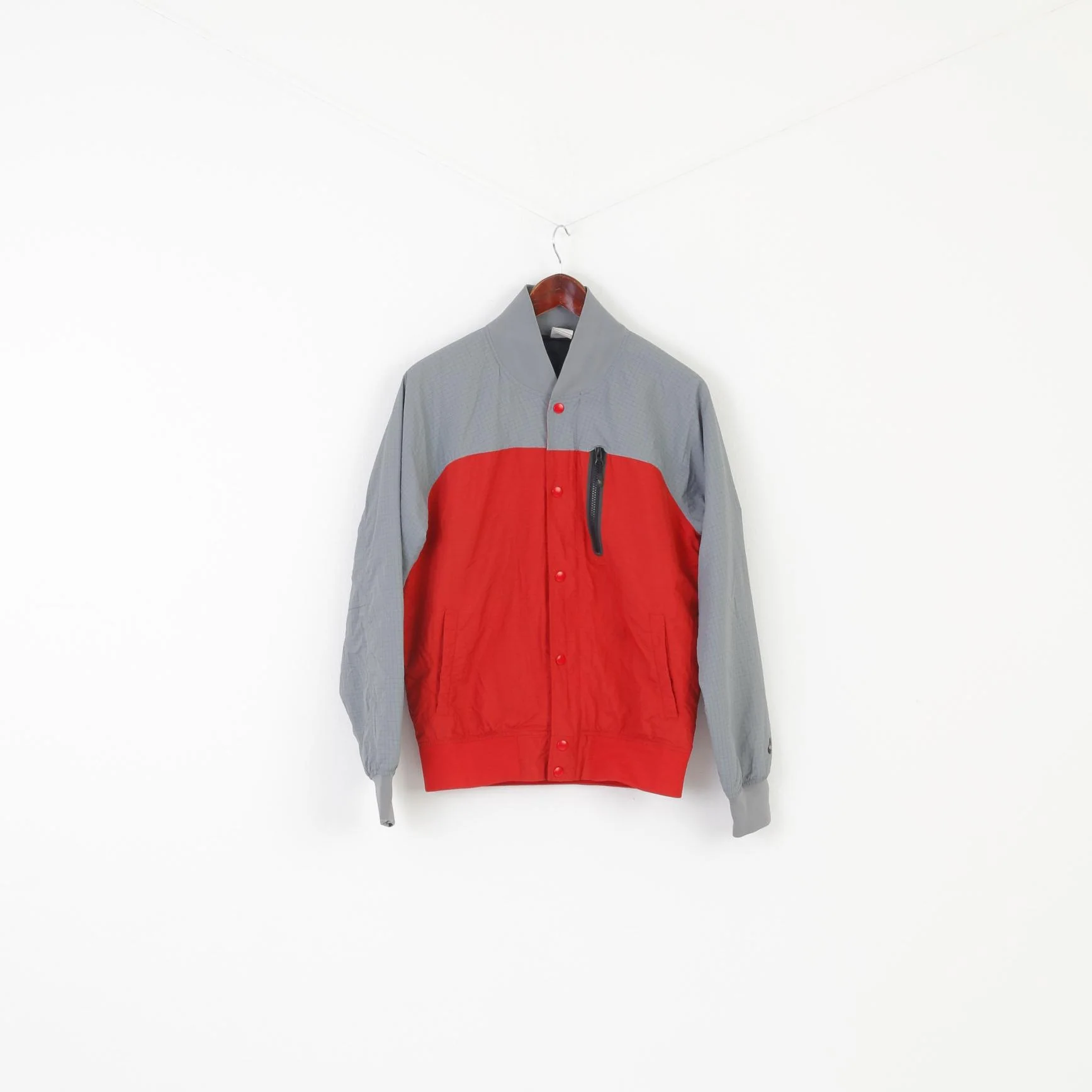 Nike Men S Jacket Gray Red Vintage Nylon Full Zipper Sportswear Collared Top - Image 2