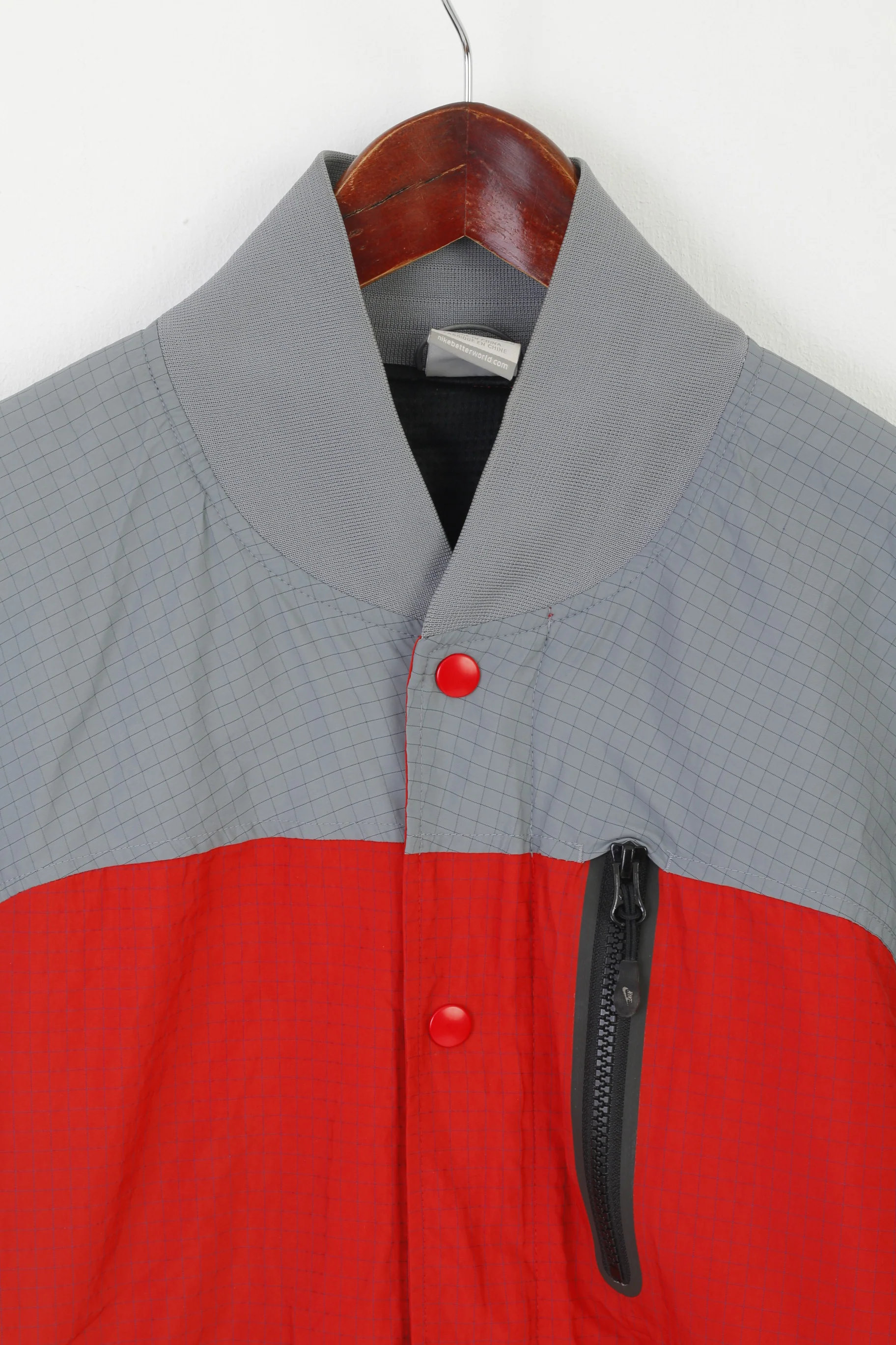 Nike Men S Jacket Gray Red Vintage Nylon Full Zipper Sportswear Collared Top - Image 3