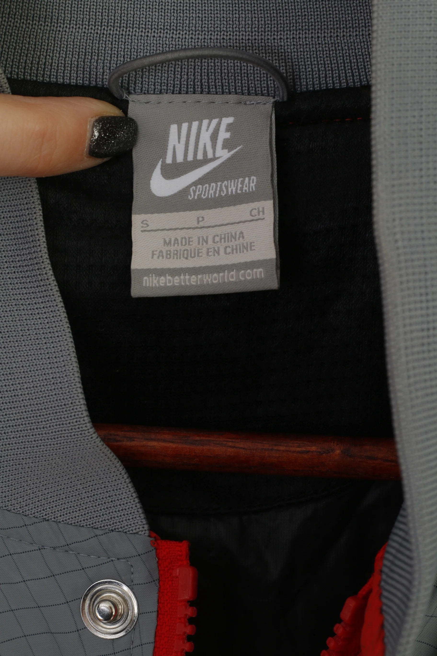 Nike Men S Jacket Gray Red Vintage Nylon Full Zipper Sportswear Collared Top - Image 5