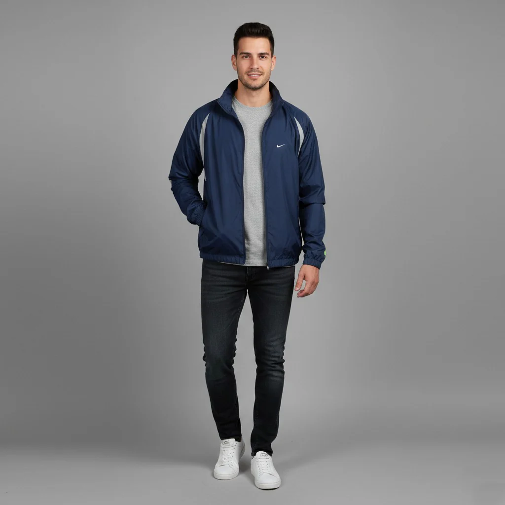 Nike Men XL 188 Jacket Navy Lightweight Vintage Run Sportswear Zip Up Top