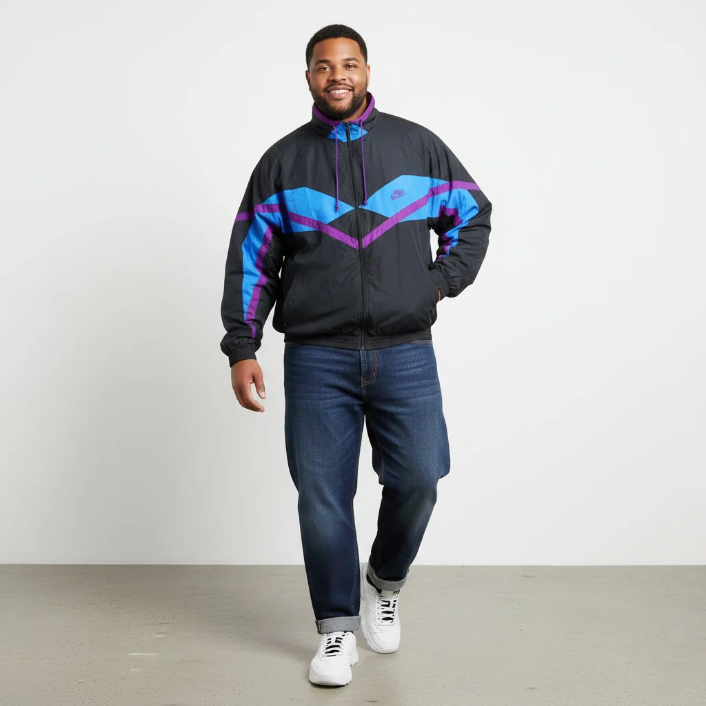 Nike Men XL Jacket Black Vintage Bomber Shiny Full Zip Sportswear 90s Sport Top