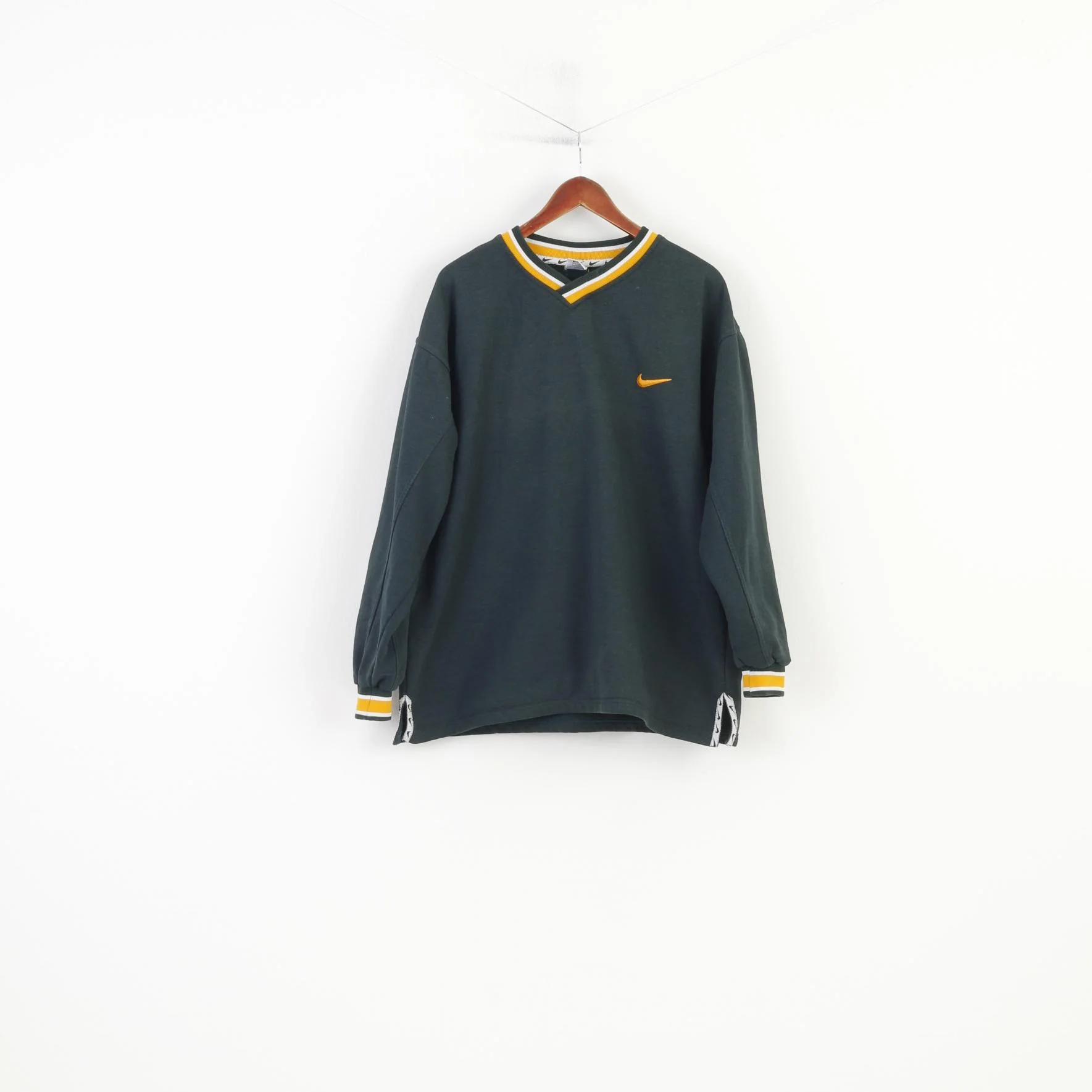Nike Men XXL Sweatshirt V Neck Vintage 90s Cotton Green Hoodie Service Top