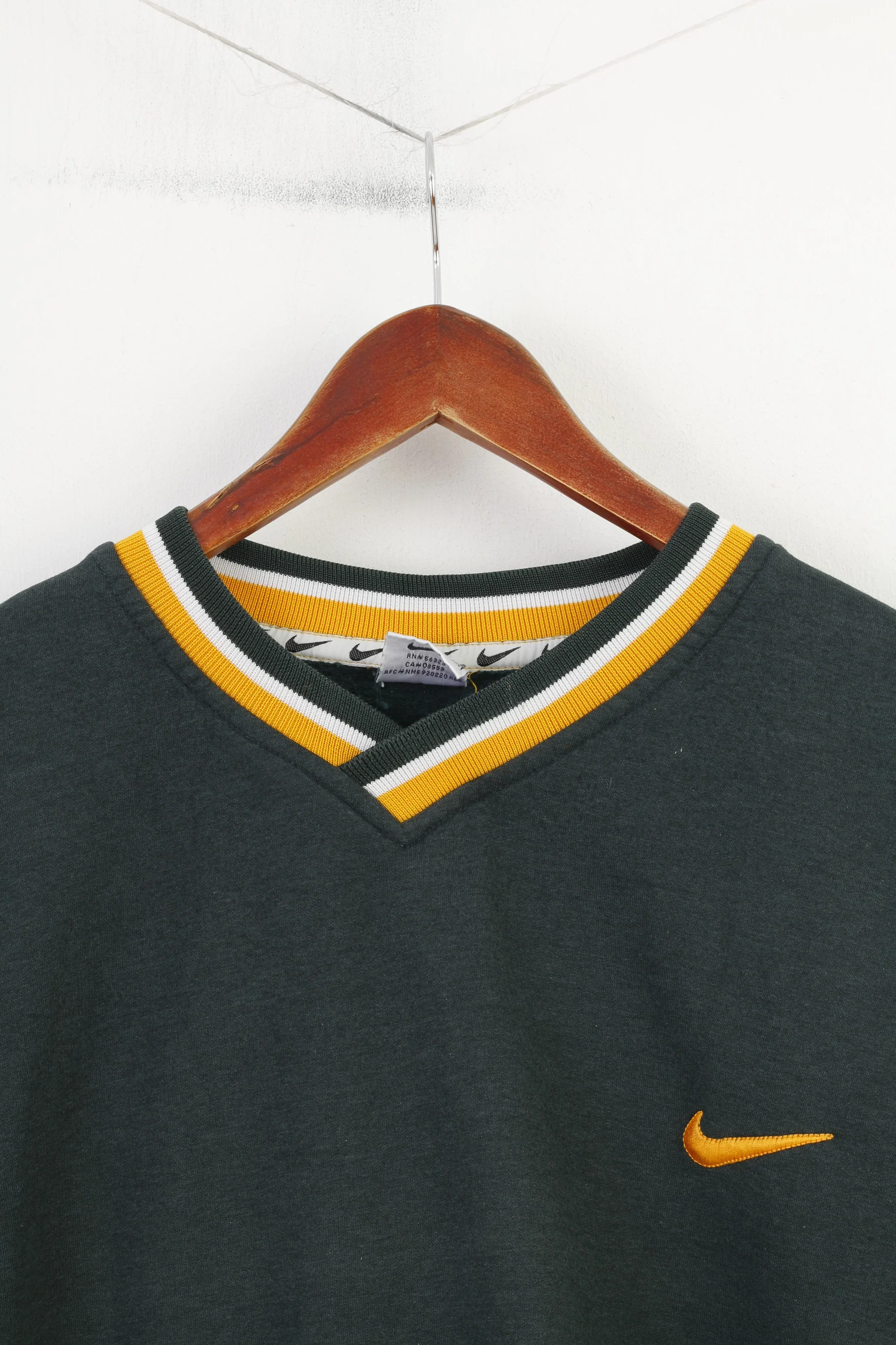 Nike Men XXL Sweatshirt V Neck Vintage 90s Cotton Green Hoodie Service Top - Image 2