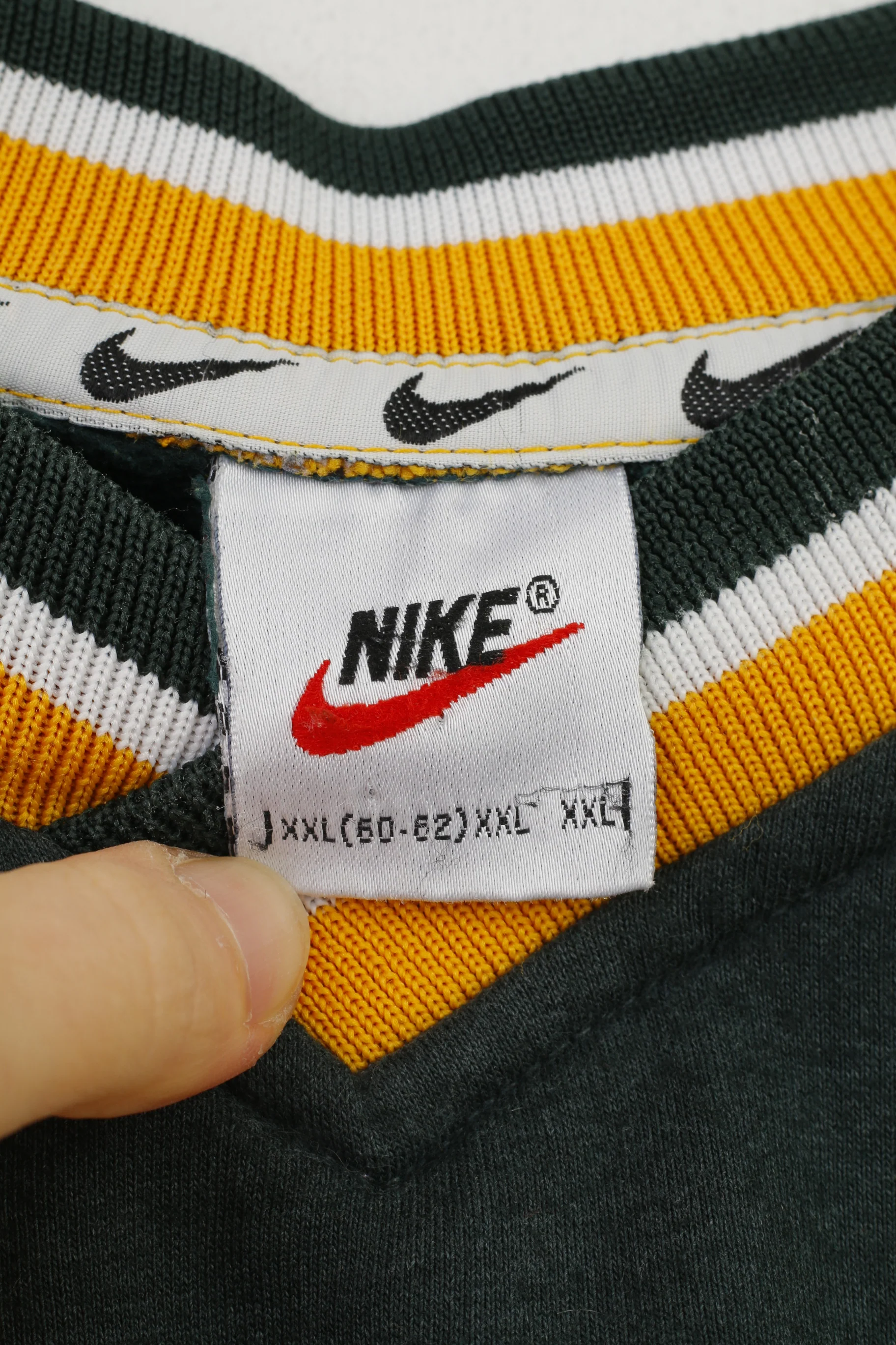 Nike Men XXL Sweatshirt V Neck Vintage 90s Cotton Green Hoodie Service Top - Image 5