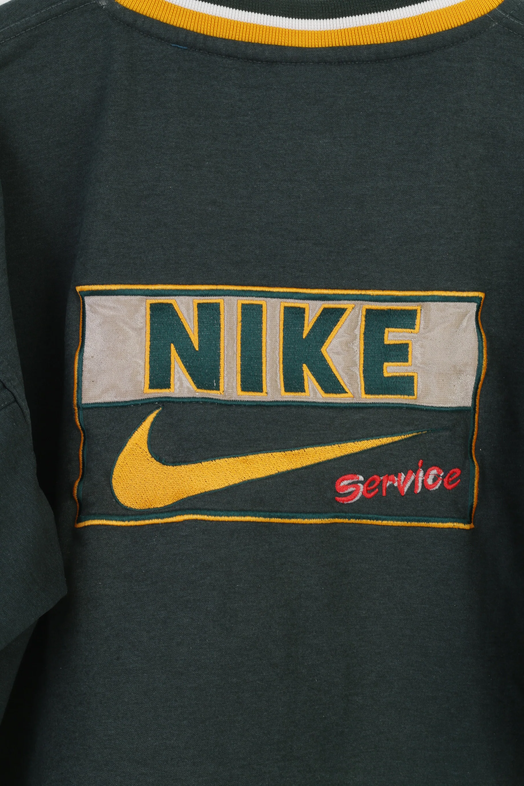 Nike Men XXL Sweatshirt V Neck Vintage 90s Cotton Green Hoodie Service Top - Image 7