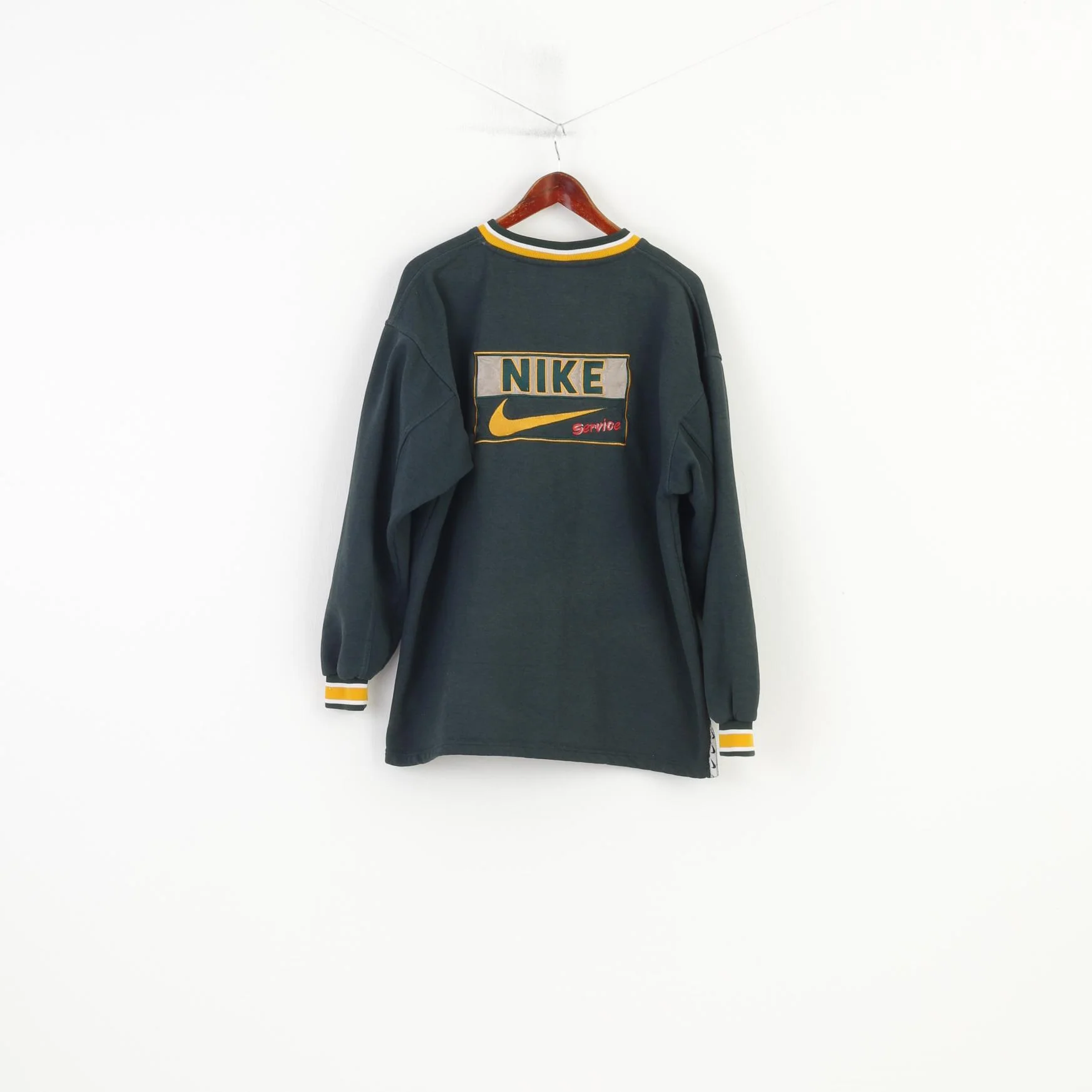 Nike Men XXL Sweatshirt V Neck Vintage 90s Cotton Green Hoodie Service Top - Image 8