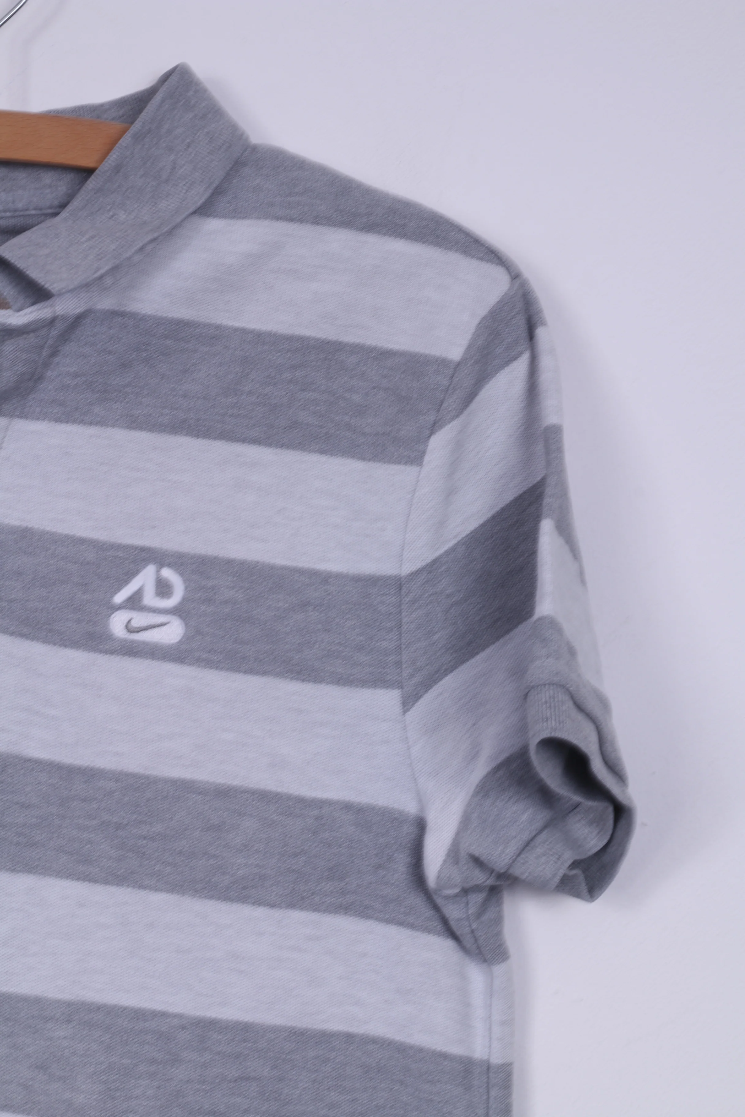 Nike Mens M Polo Shirt Grey Short Sleeve Striped Cotton - Image 3