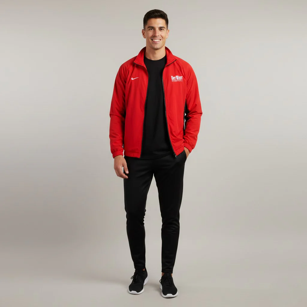 Nike Team Men L Jacket Red Nylon Out West Basketball Activewear Zip Up Top