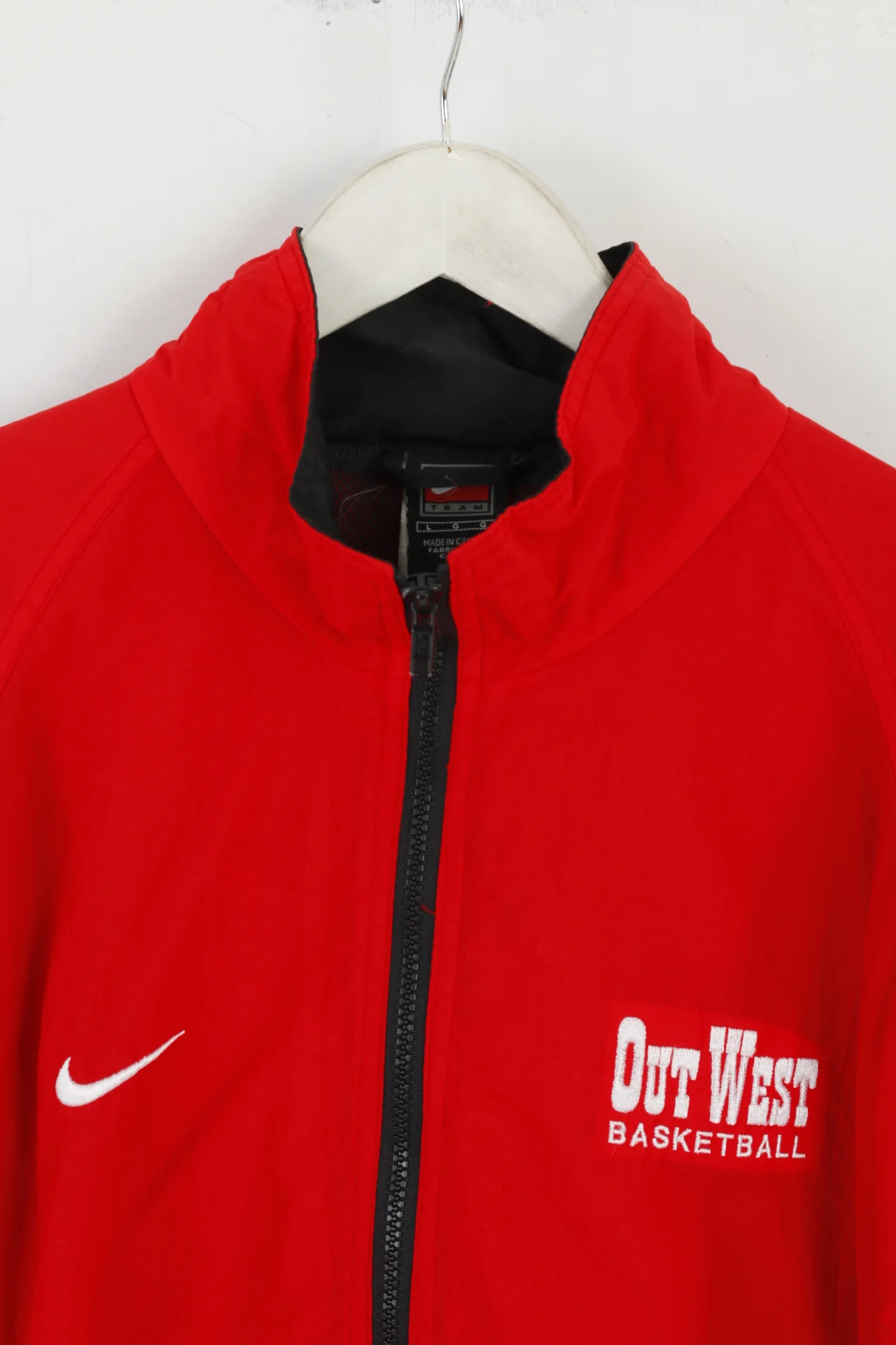 Nike Team Men L Jacket Red Nylon Out West Basketball Activewear Zip Up Top - Image 3