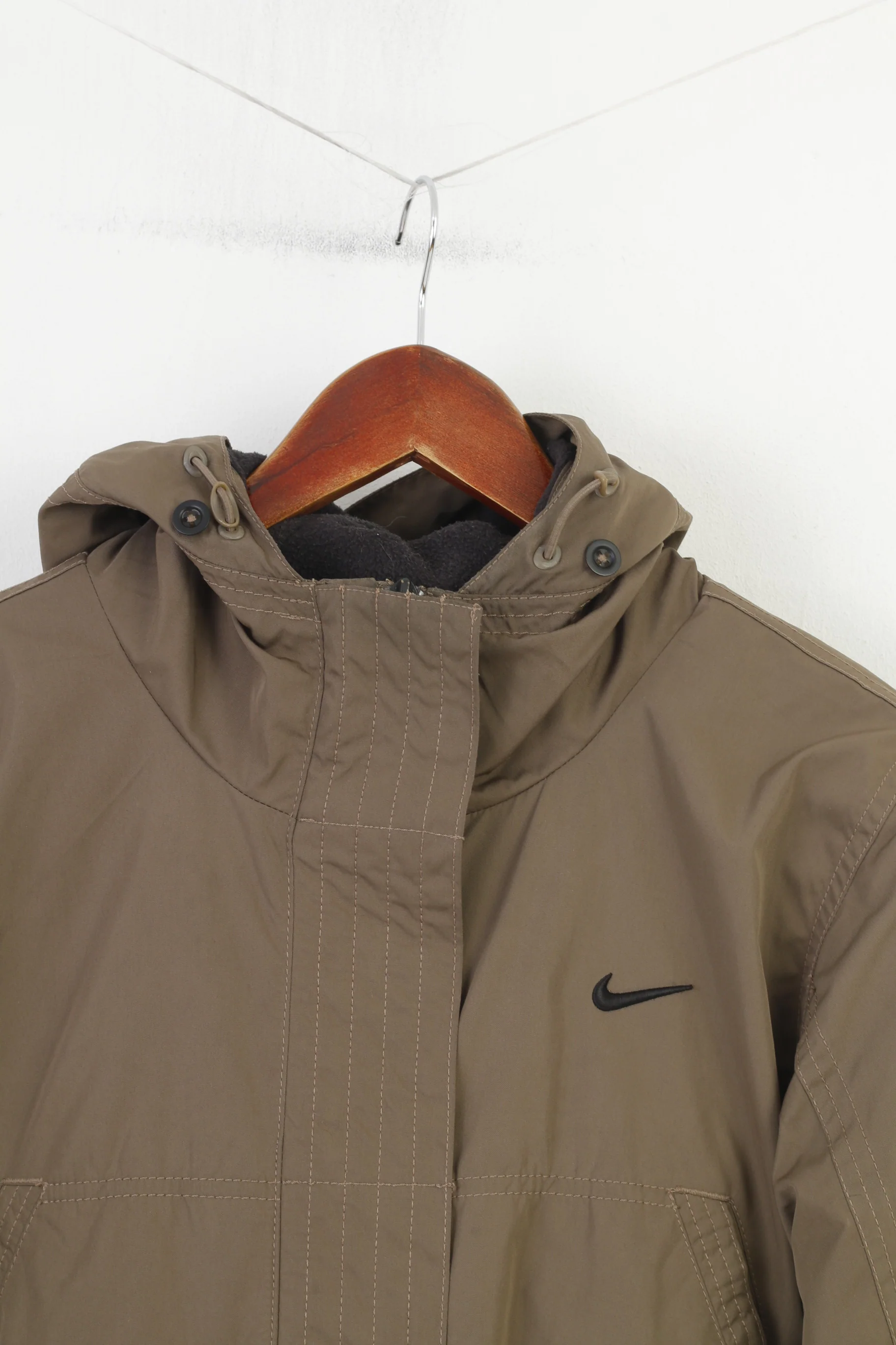 Nike Woman L Jacket Khaki Ful Zipper Hood Padded Pockets Vintage Top - Image 2