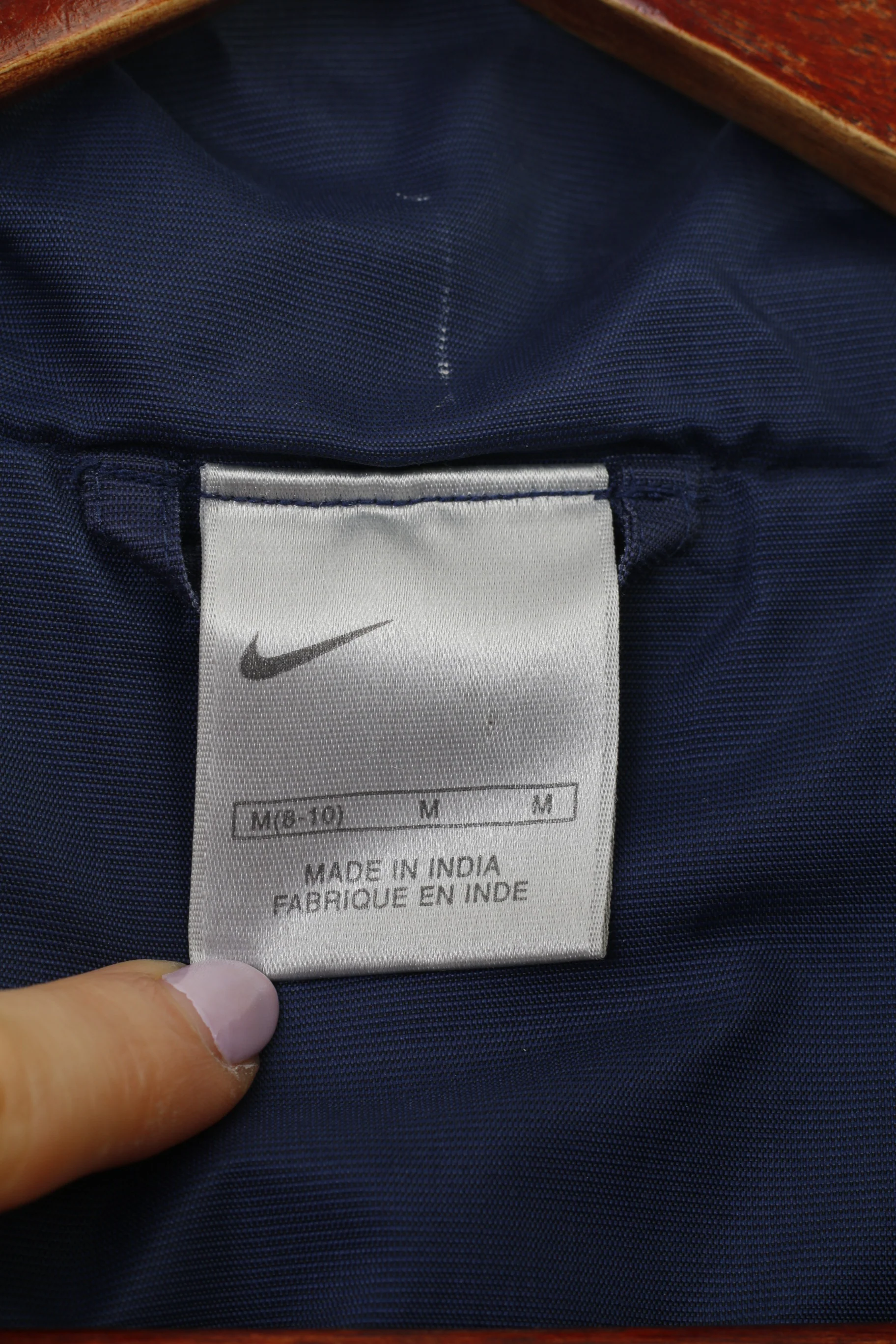 Nike Women M Jacket Navy Full Zipper Sport Padded Vintage Collar Top - Image 5