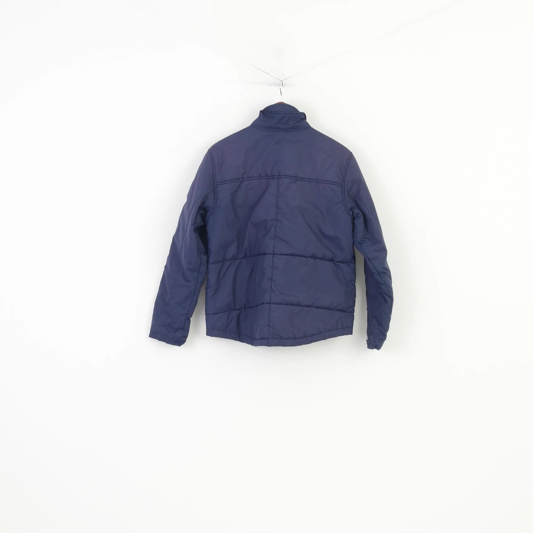 Nike Women M Jacket Navy Full Zipper Sport Padded Vintage Collar Top - Image 7