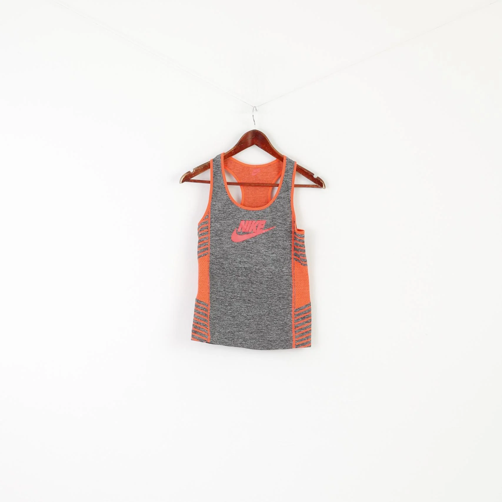 Nike Women S Shirt Gray Orange Neon Sportswear Stretch Sleeveless Vest Top