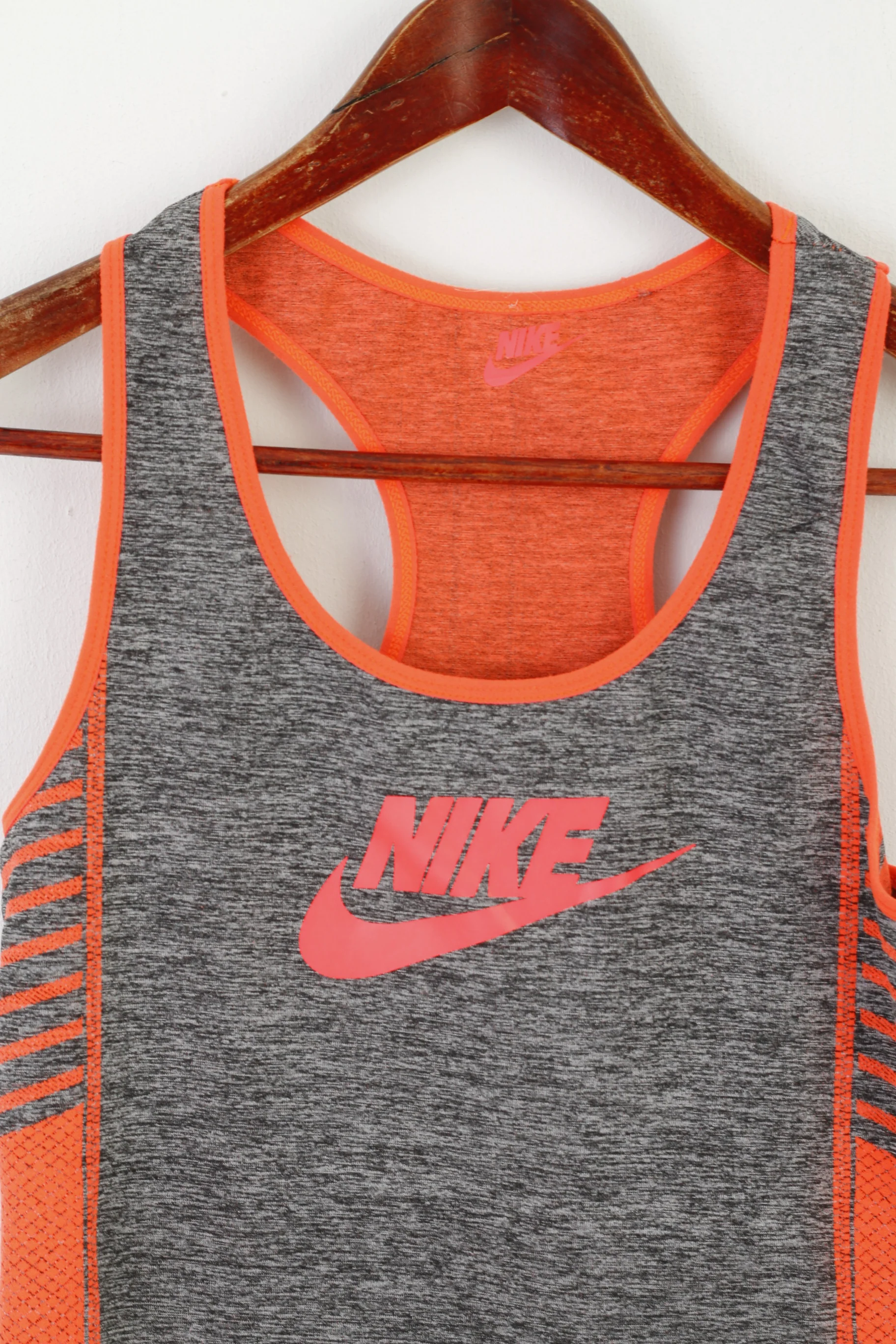 Nike Women S Shirt Gray Orange Neon Sportswear Stretch Sleeveless Vest Top - Image 2