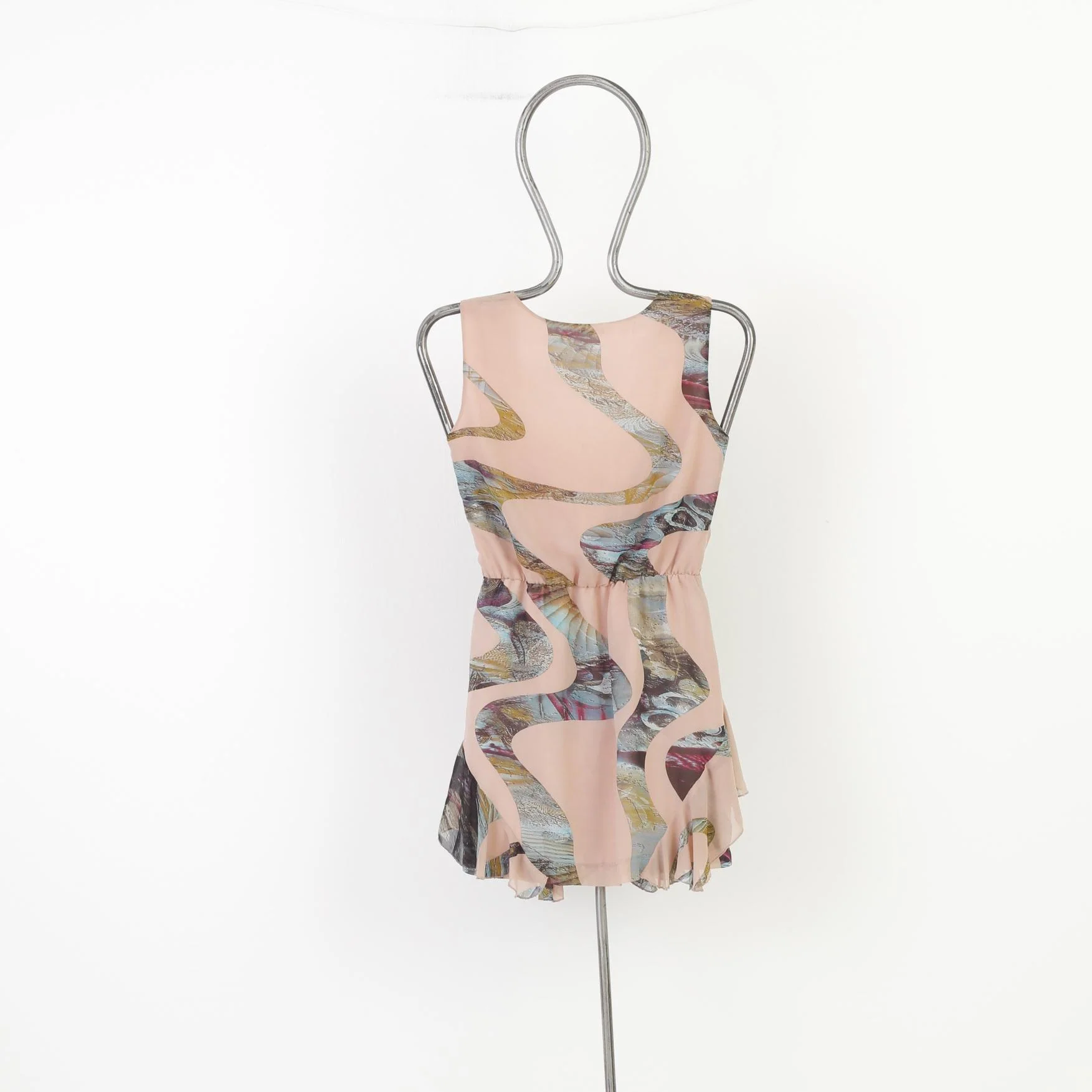Nikkie Woman 38 Dress Pink Geometric Sleeveless Zipper Ruffles Polyester - Image 9