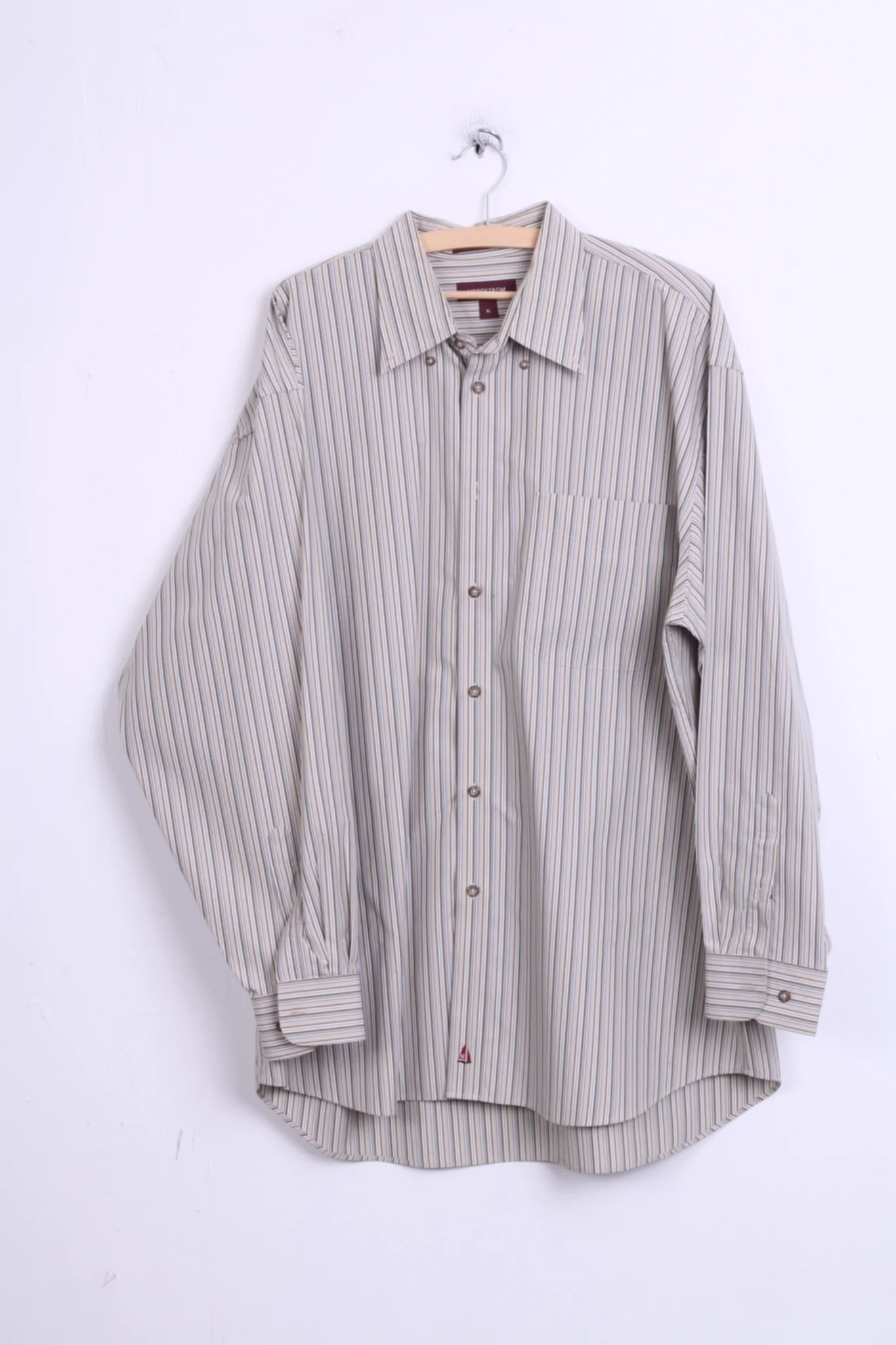Nordstrom Mens XL Casual Shirt Cotton Striped Beige Color Button Down Collar