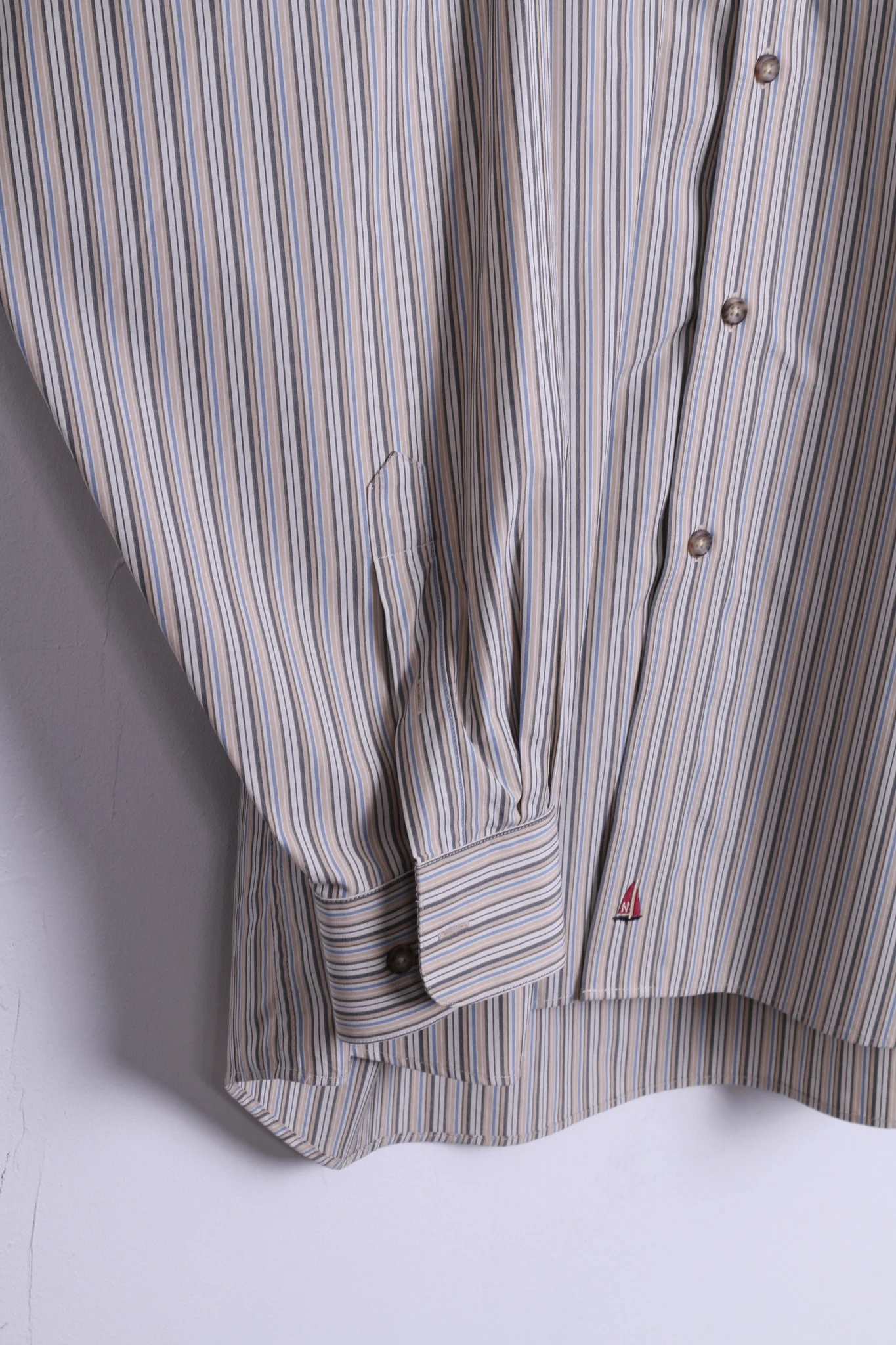 Nordstrom Mens XL Casual Shirt Cotton Striped Beige Color Button Down Collar - Image 2