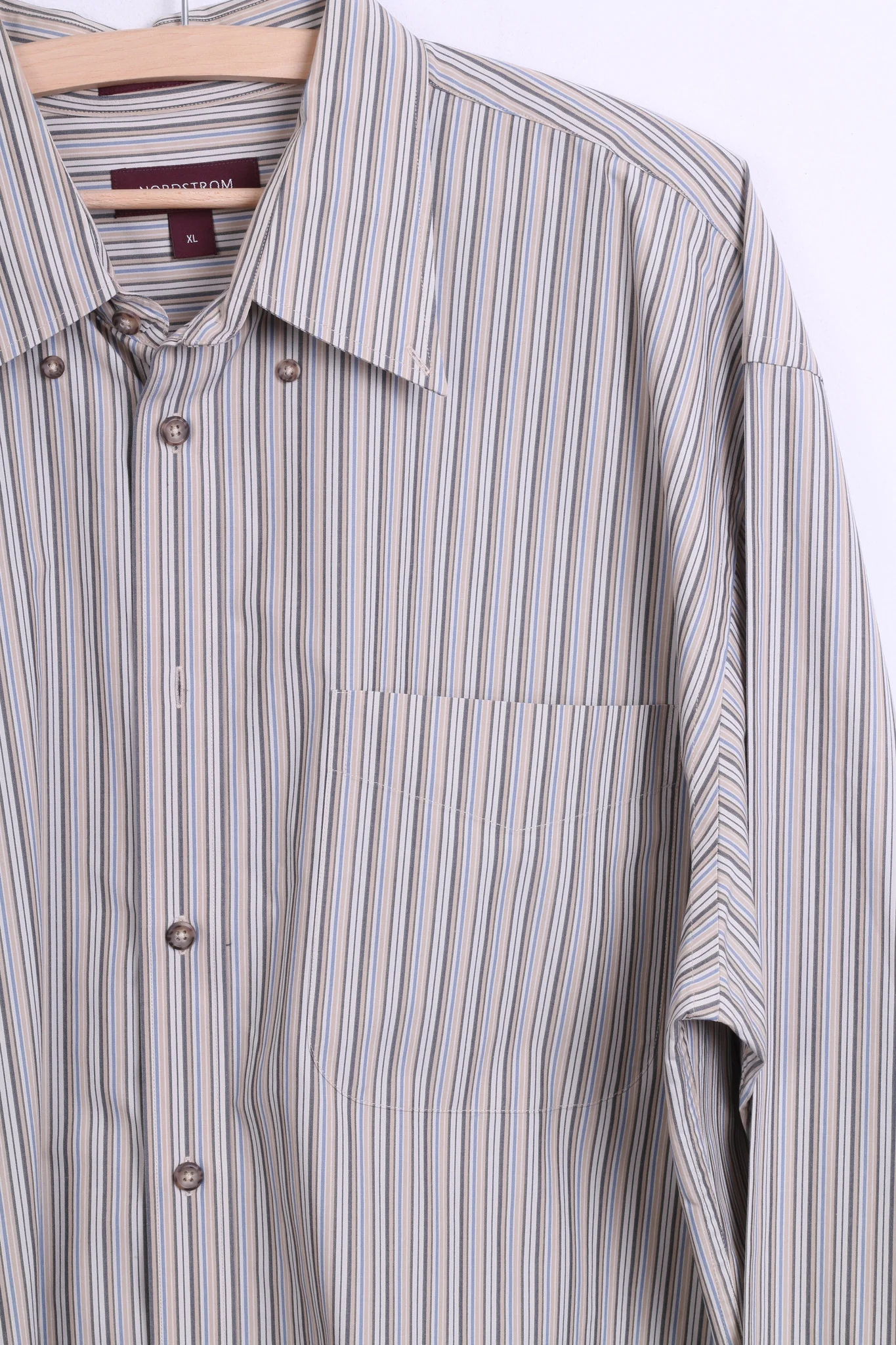 Nordstrom Mens XL Casual Shirt Cotton Striped Beige Color Button Down Collar - Image 3