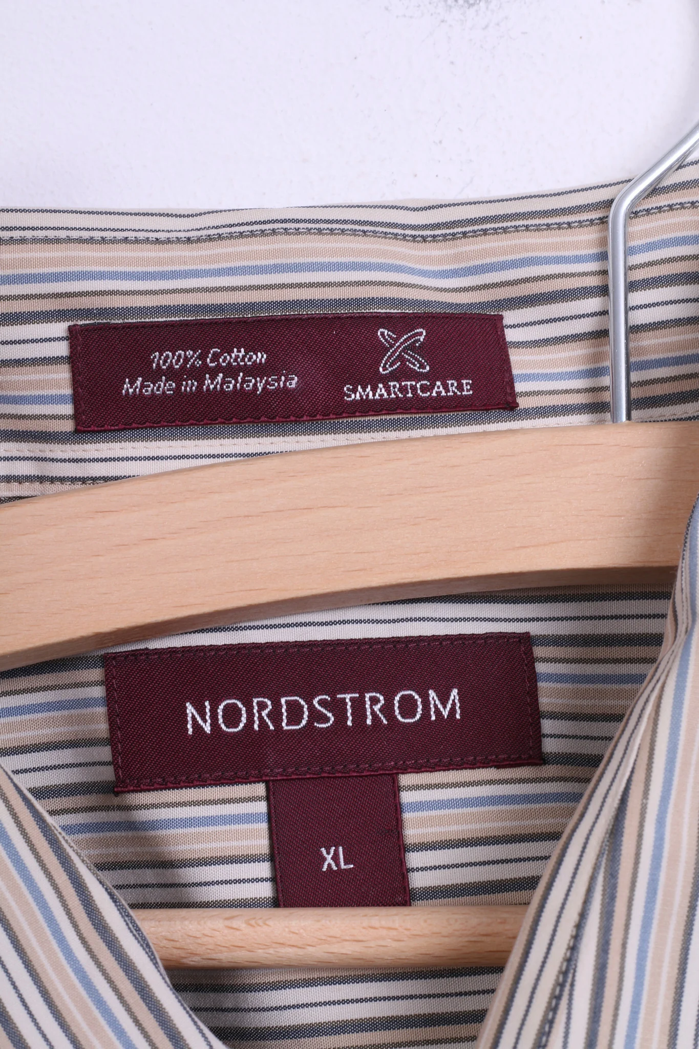 Nordstrom Mens XL Casual Shirt Cotton Striped Beige Color Button Down Collar - Image 6
