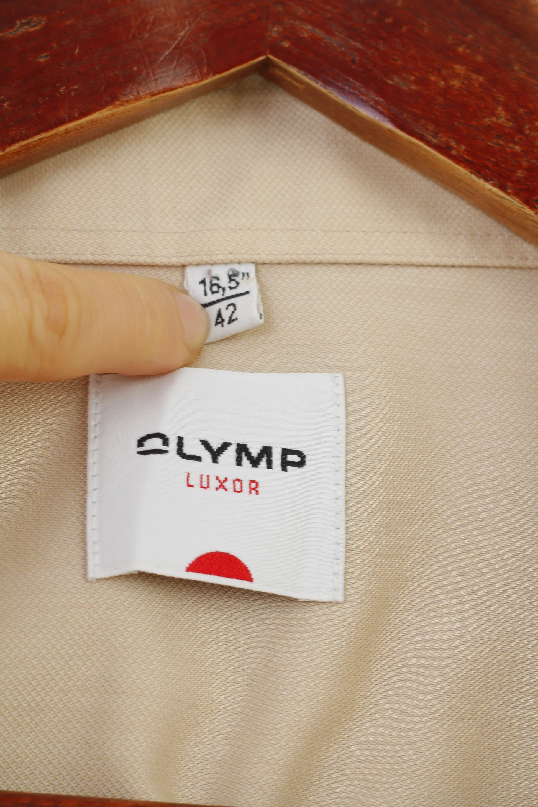 Olymp Luxor Men 16.5 42 XL Casual Shirt Beige Cotton Long Sleeve Vintage Top - Image 5