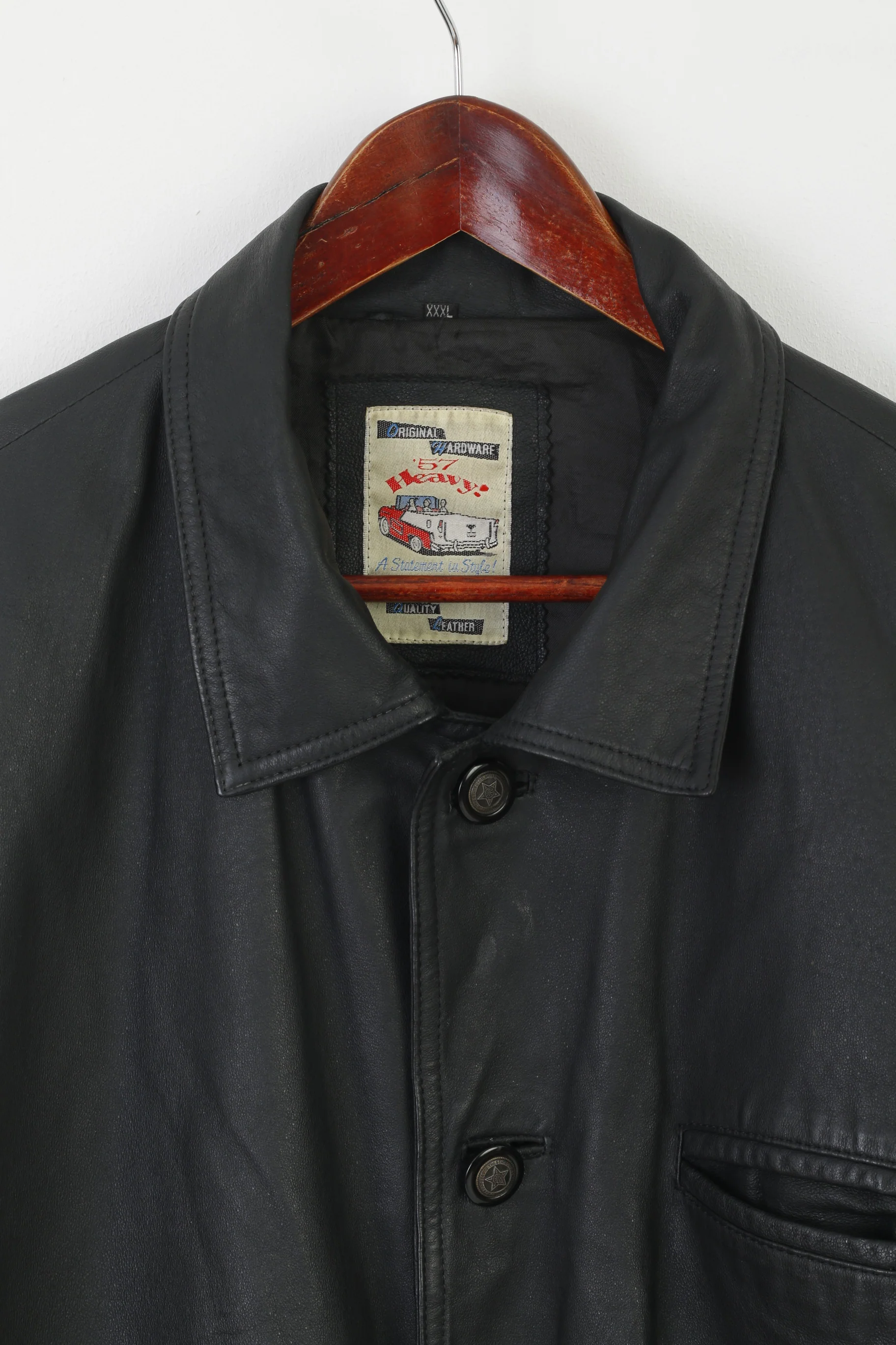 Original Hardware 57 Heavy Men 3XL Jacket Black Leather Vintage Collared Classic Top - Image 2