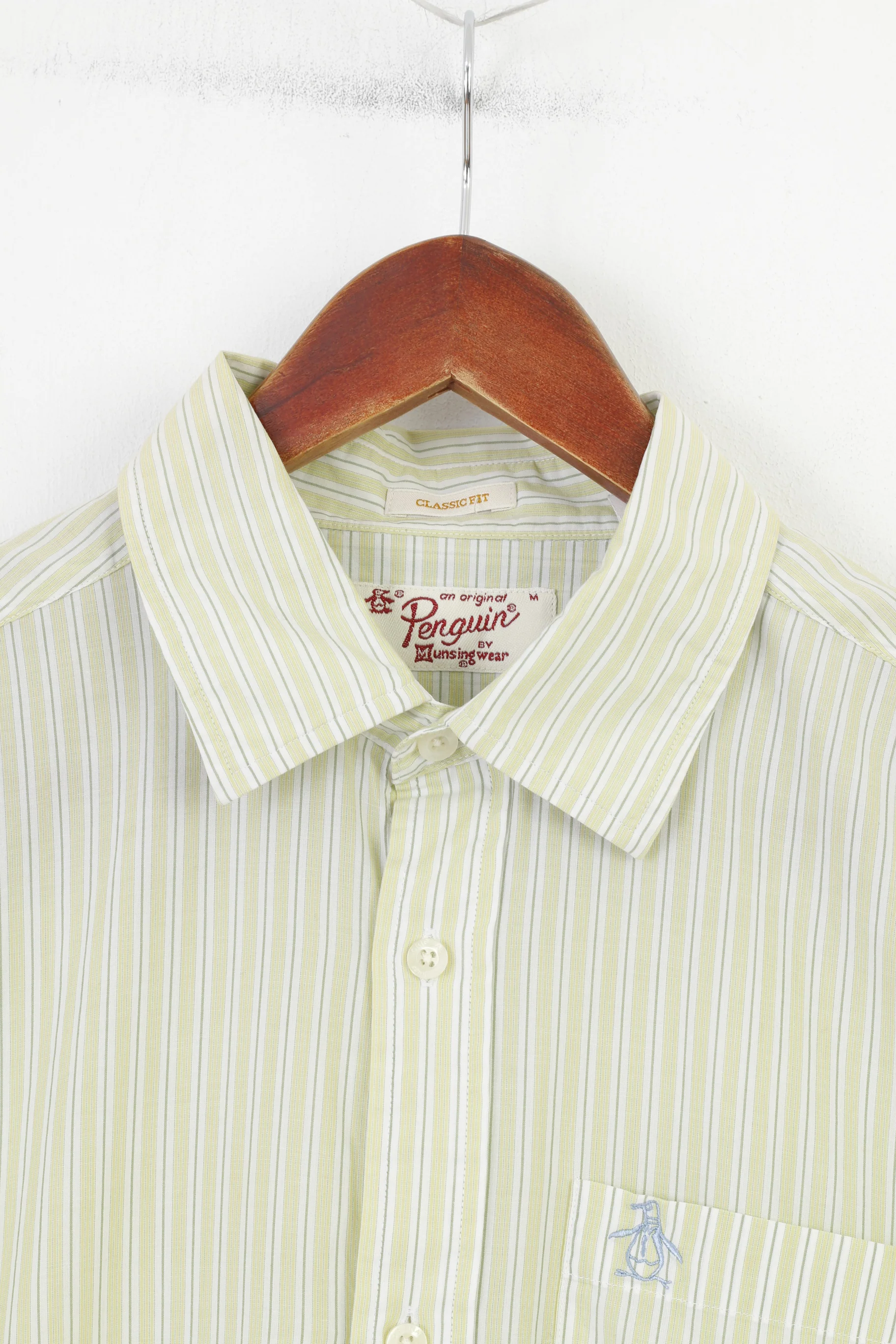 Original Penguin Men M Casual Shirt Striped Lime Yellow Classic Fit Cotton Long Sleeve Top - Image 2