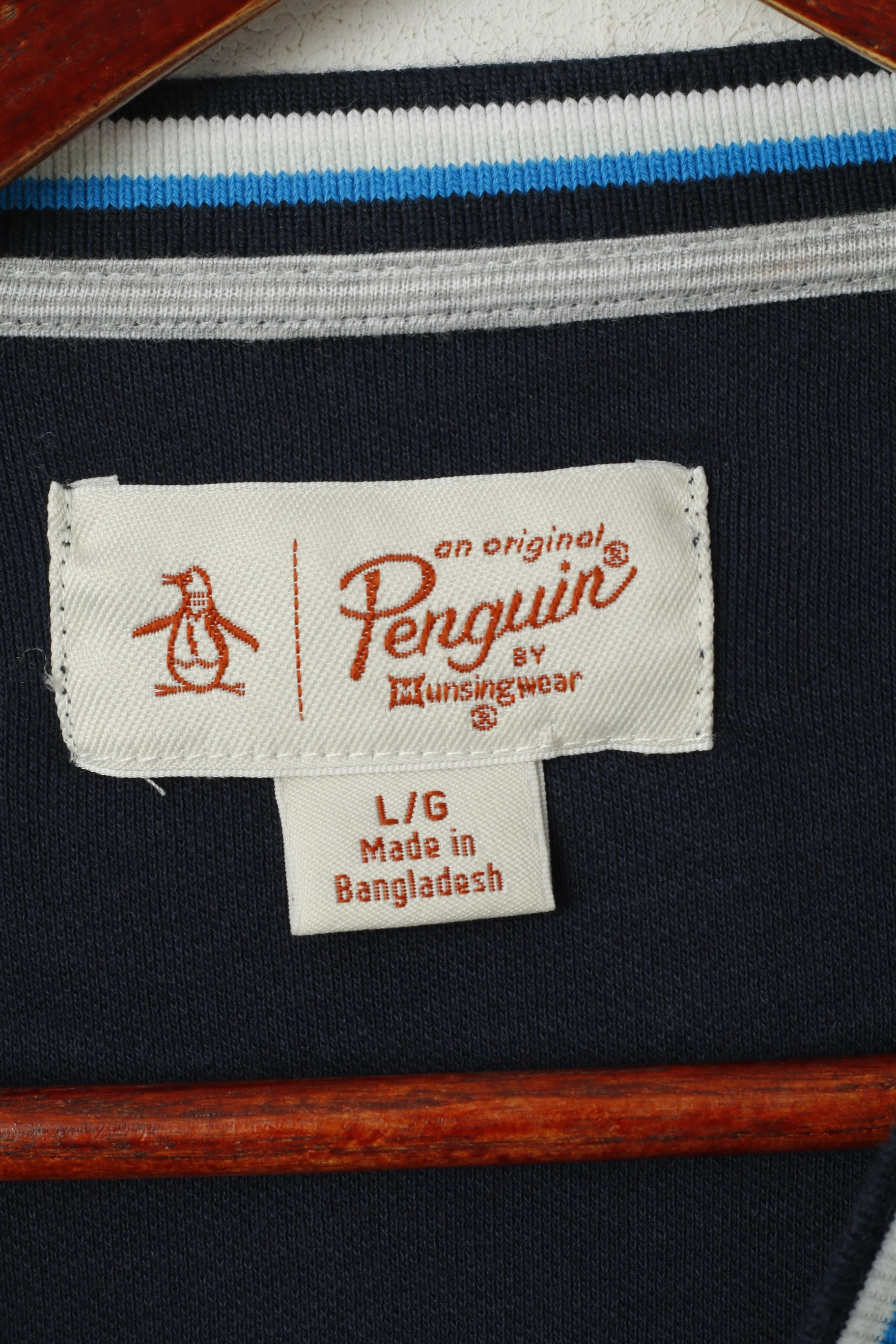 Original Penguin Mens L Shirt Navy Cotton Logo Stretch Plain Crew Neck Top - Image 3