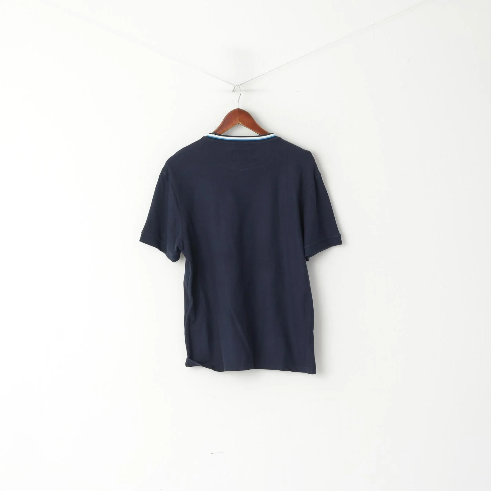 Original Penguin Mens L Shirt Navy Cotton Logo Stretch Plain Crew Neck Top - Image 4