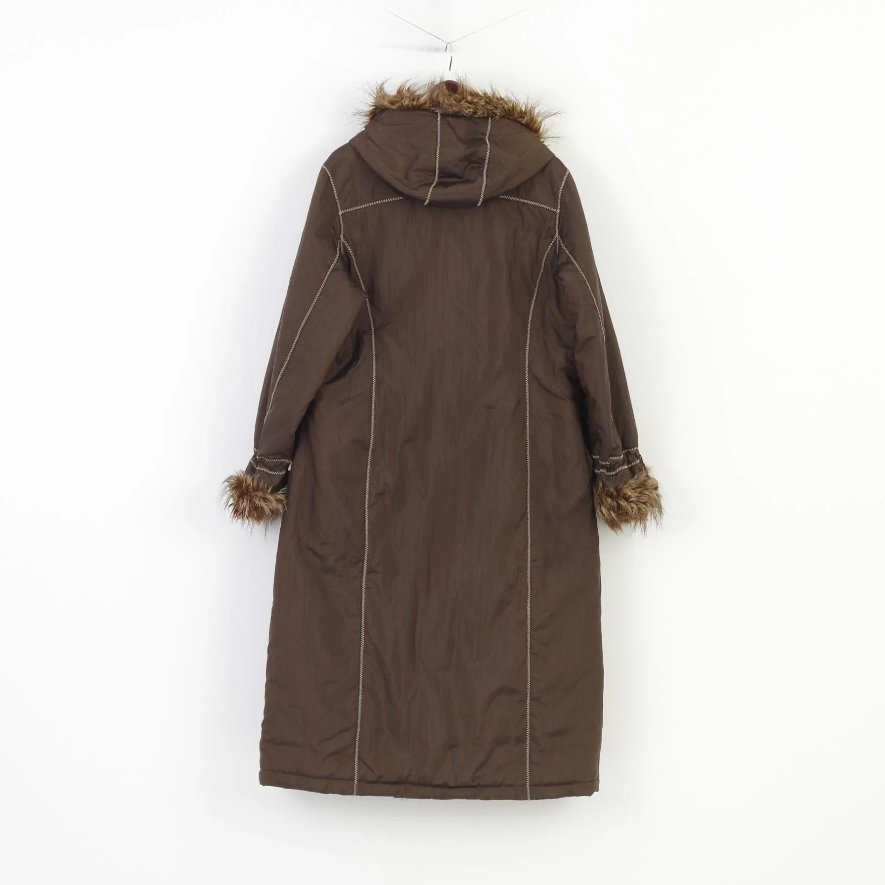Ozzo Women XXL Coat Jacket Brown Padded Fur Hood Pockets Nylon Vintage Top - Image 8
